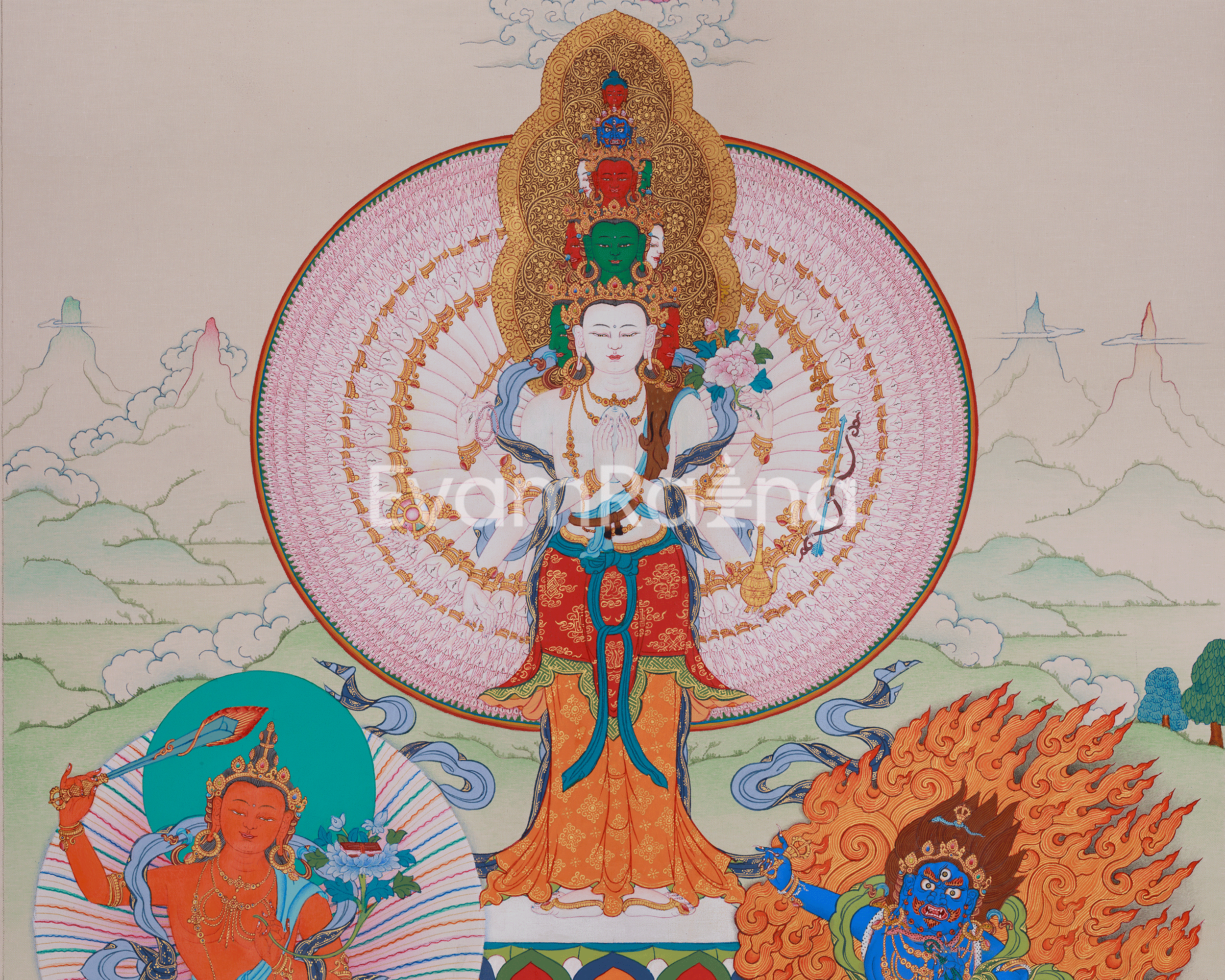 Himalayan Deity 1000 Armed Chenrezig Thangka | Bodhisattva of Compassion