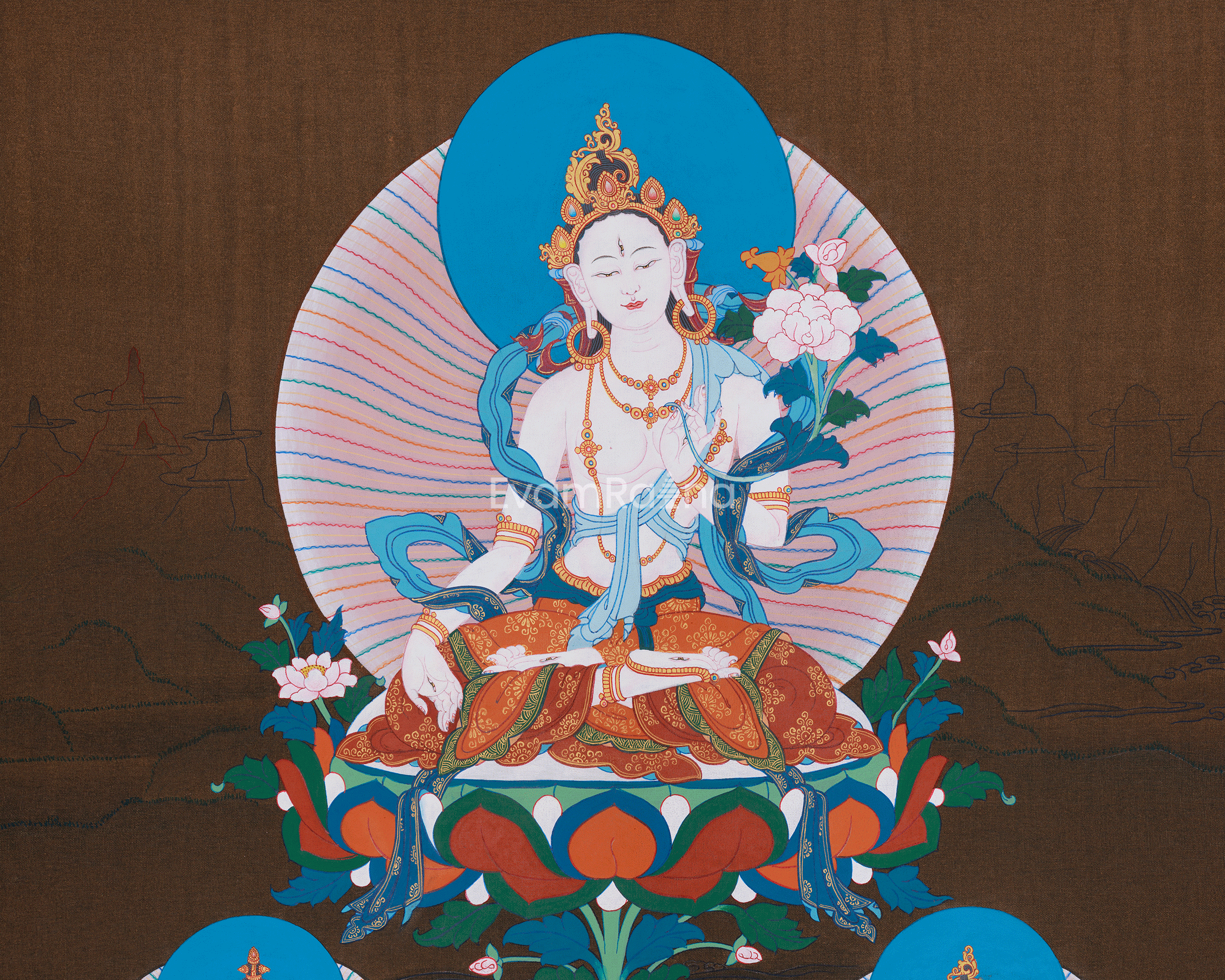 Three Long Life Deities Thangka: White Tara, Amitayus Buddha and Namgyalma