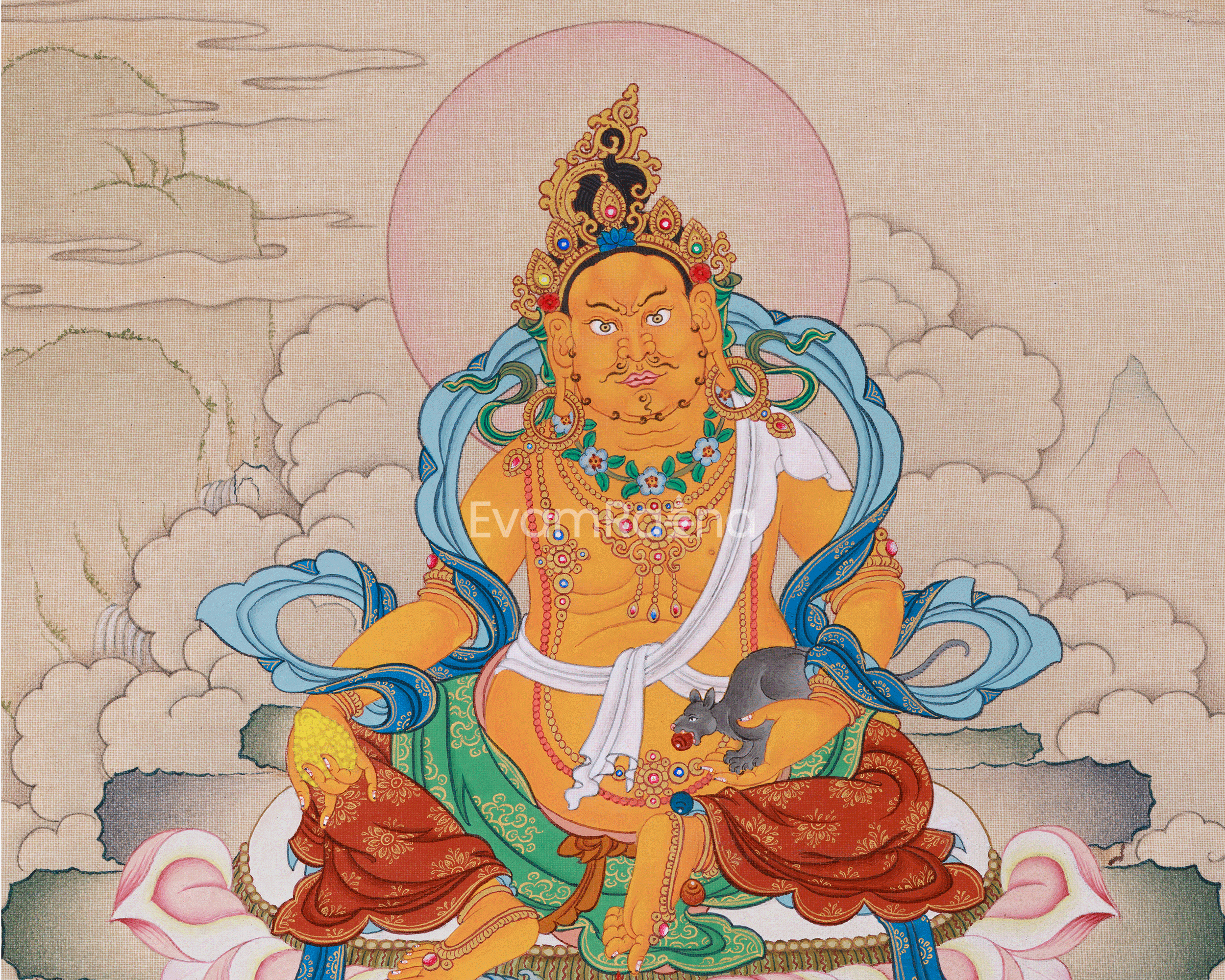 Traditional Thangka of Dzambhala | Buddha of Wealth And Prosperity