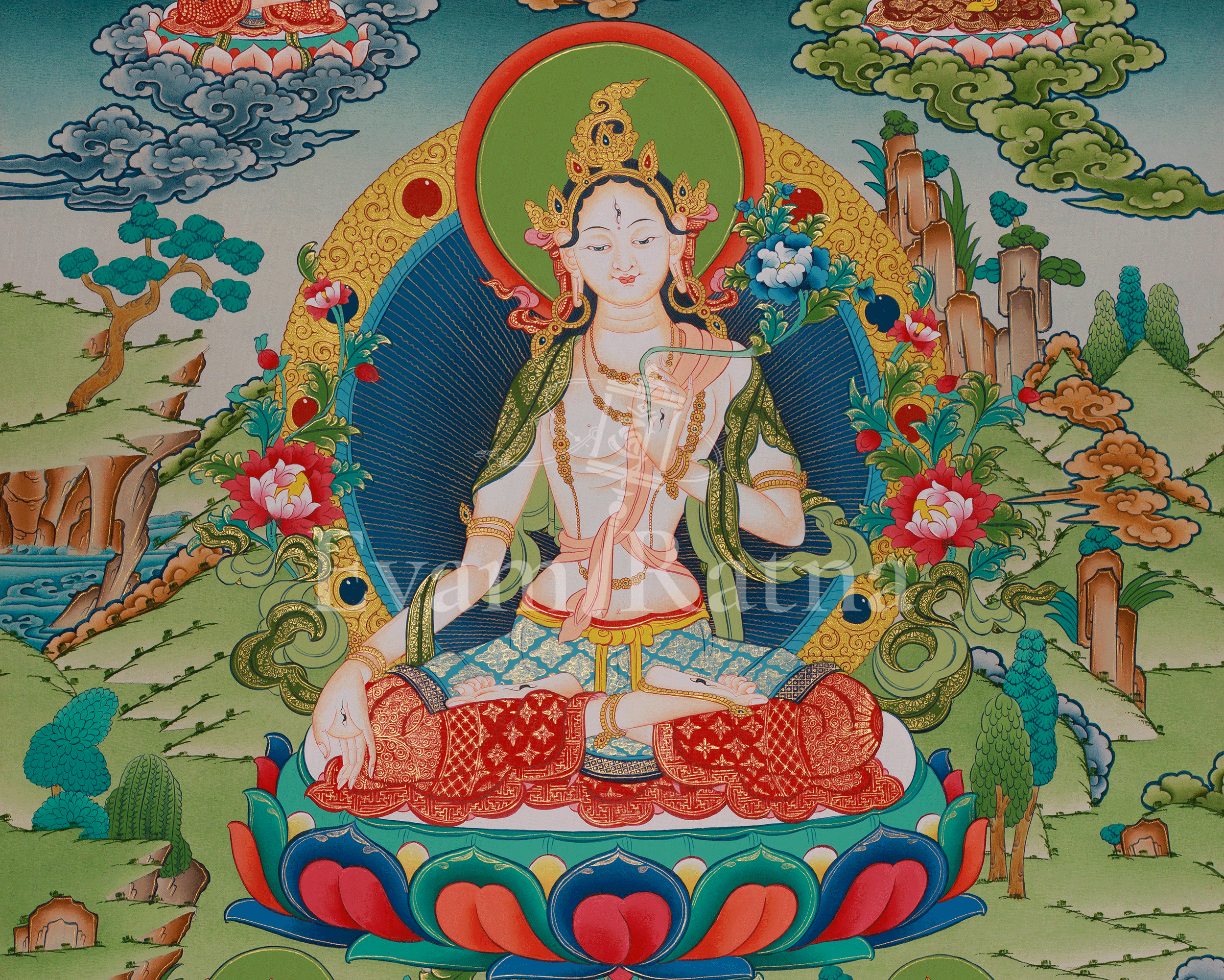 White Tara Meditation Art | Female Buddha In Tibetan Buddhism | Seven Eyes Goddess