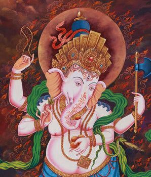 Ganapati Bappa Thangka | Hand-Painted Ganesha Artwork