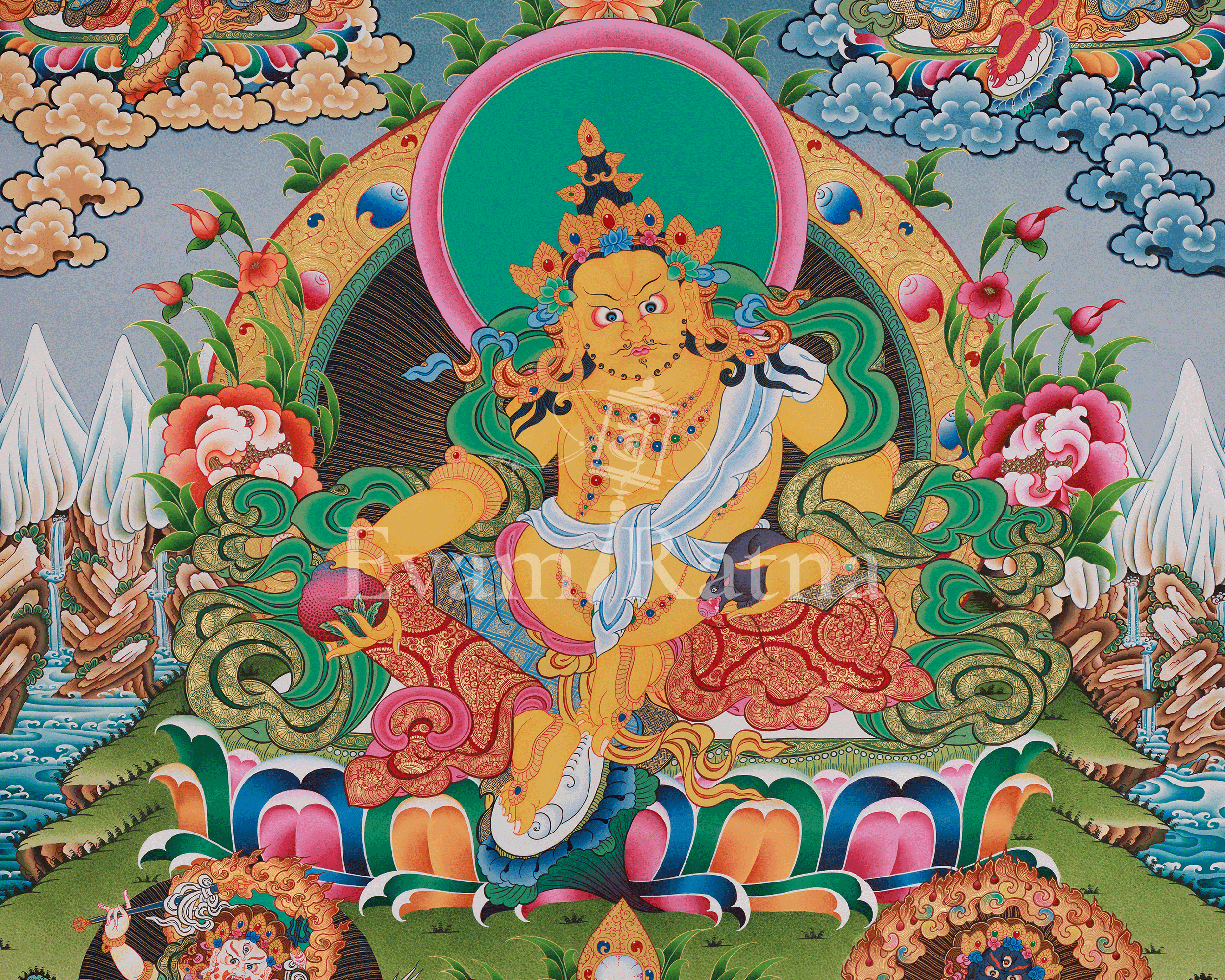Five Dzambhala Thangka | Embodiments of Abundance in Tibetan Buddhism