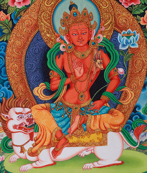 Tibetan Simhanada Lokeshvara Thangka | Devotional Bodhisattva Thangka for Meditation