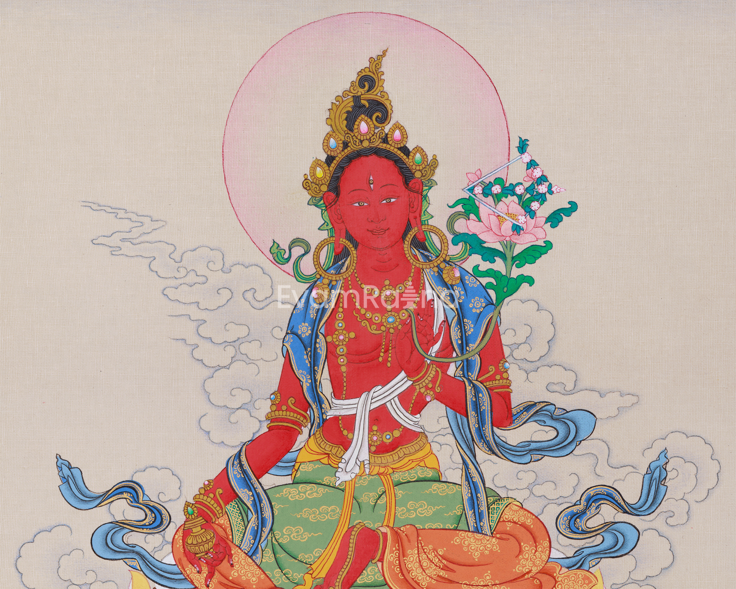 Original Hand-Painted Red Tara Dakini Thangka | Goddess of Power and Magnetism