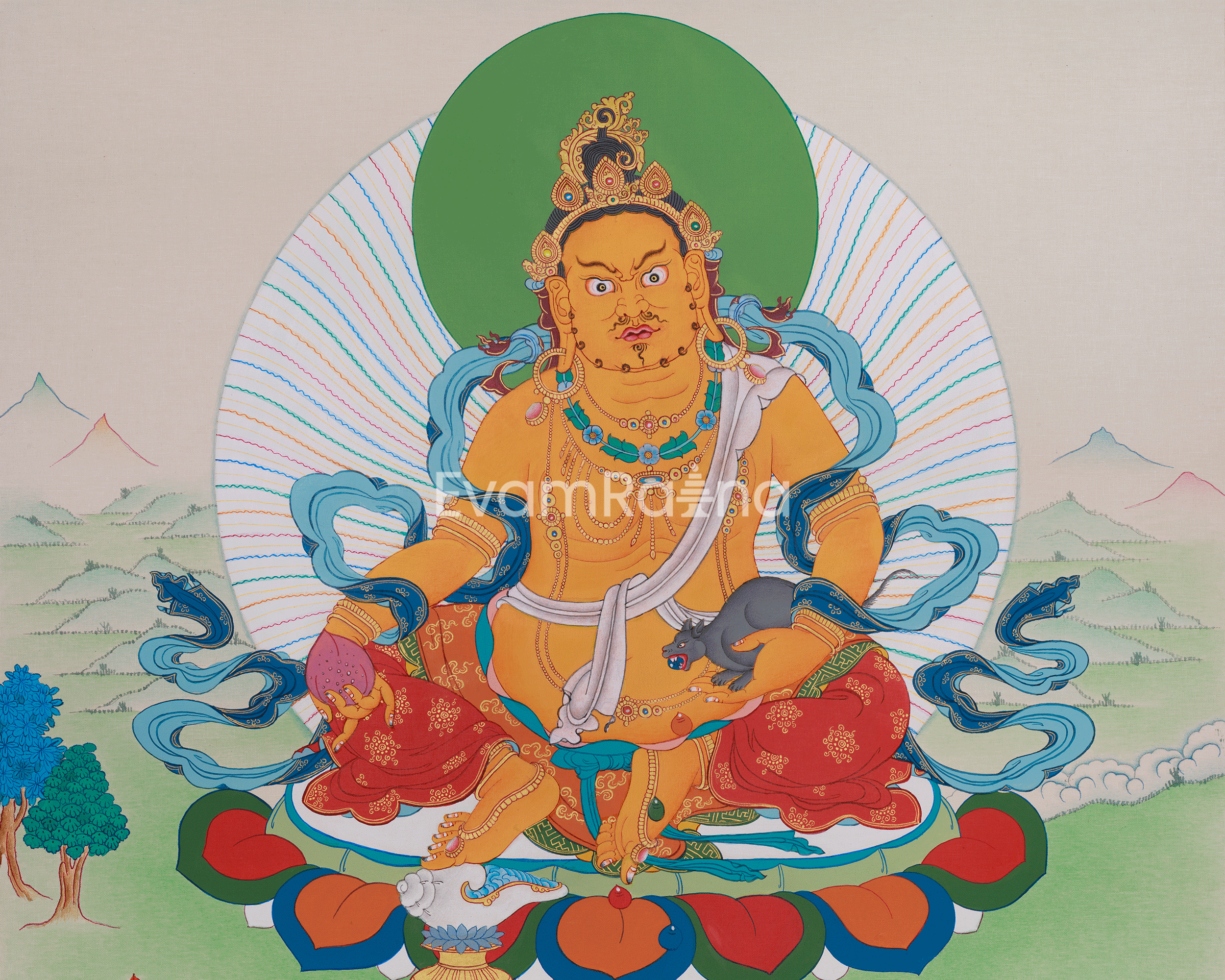 Prosperity Deity Dzambhala Thangka | The Embodiment of Wealth