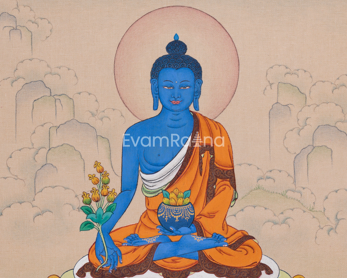 Compact Medicine Buddha Thangka | Buddha of Health and Wellness
