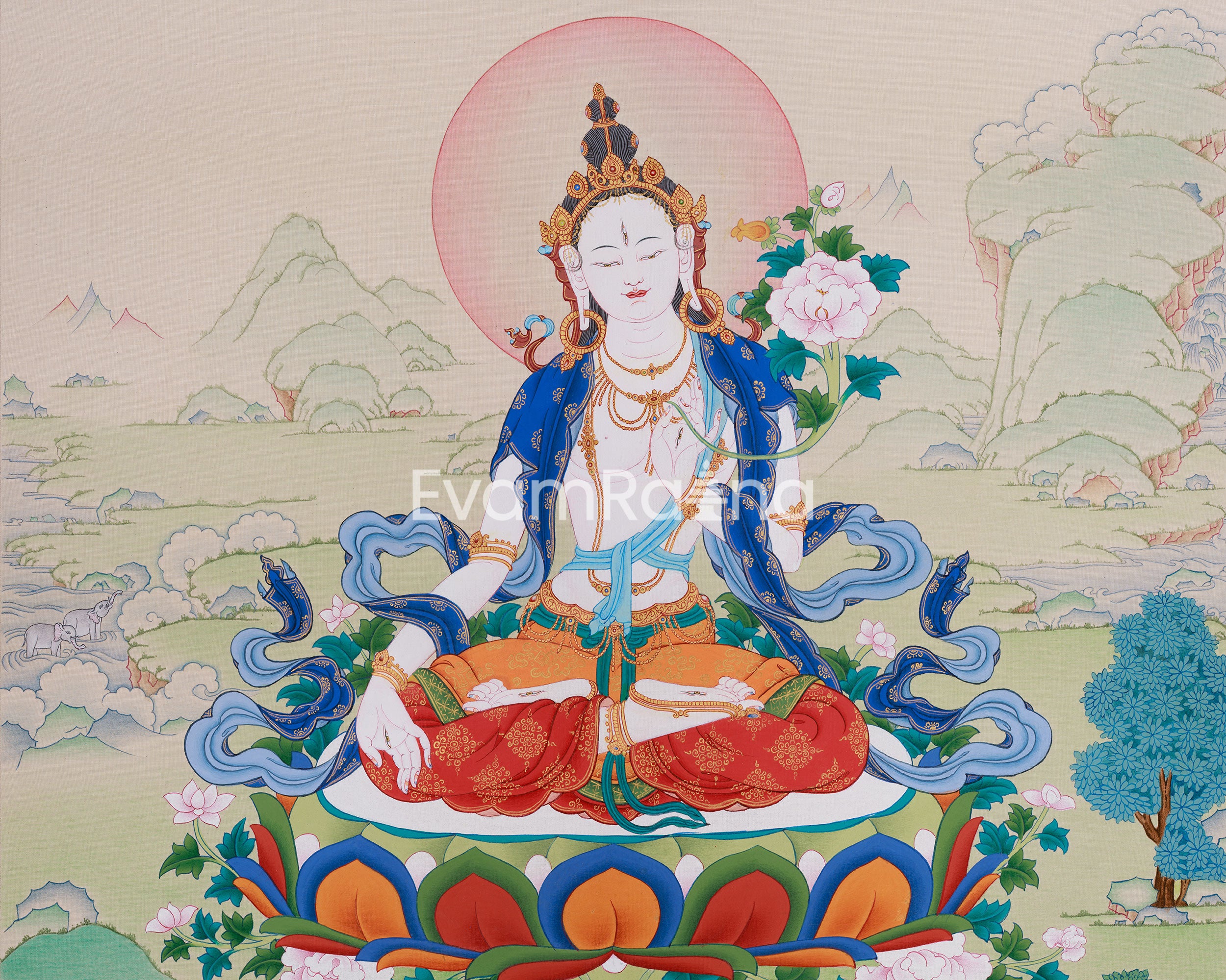 Traditional Art of White Tara | Seven-Eyed Deity Thangka