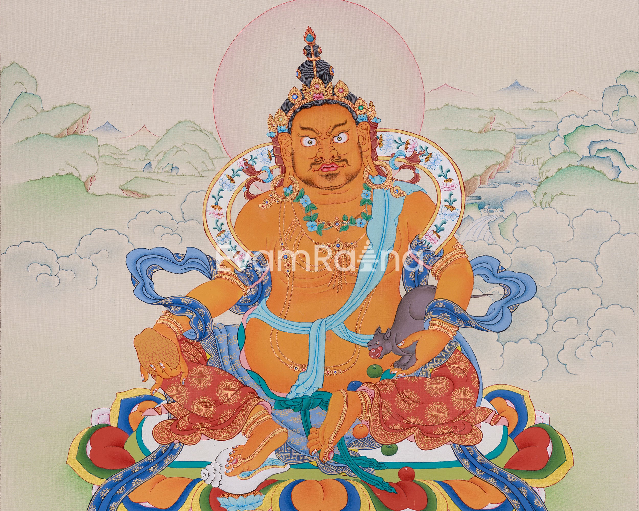 Traditional Thangka of Yellow Dzambhala | Tibetan Buddha Art for Prosperity