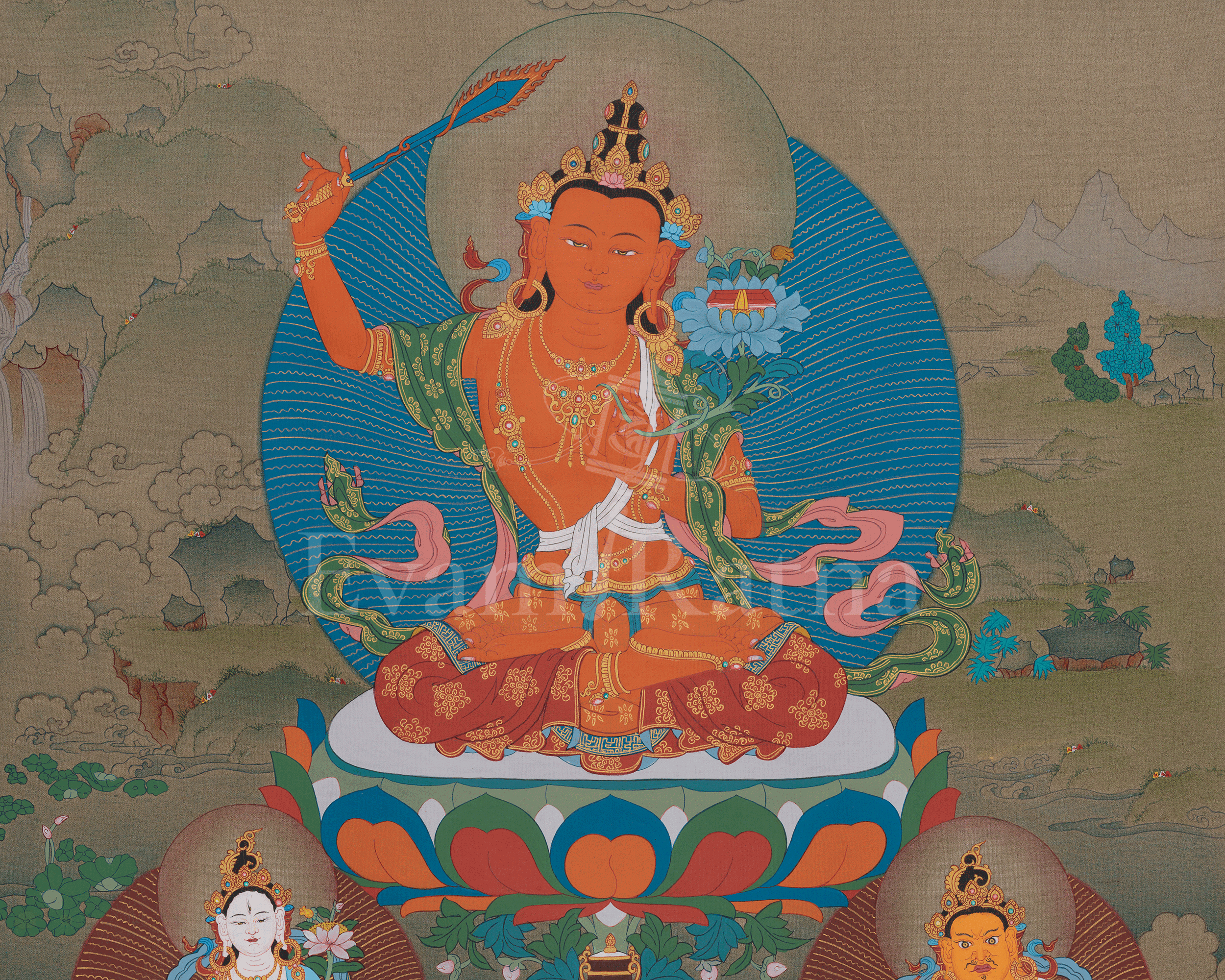Manjushri Sword of Wisdom Thangka | Protector Deity