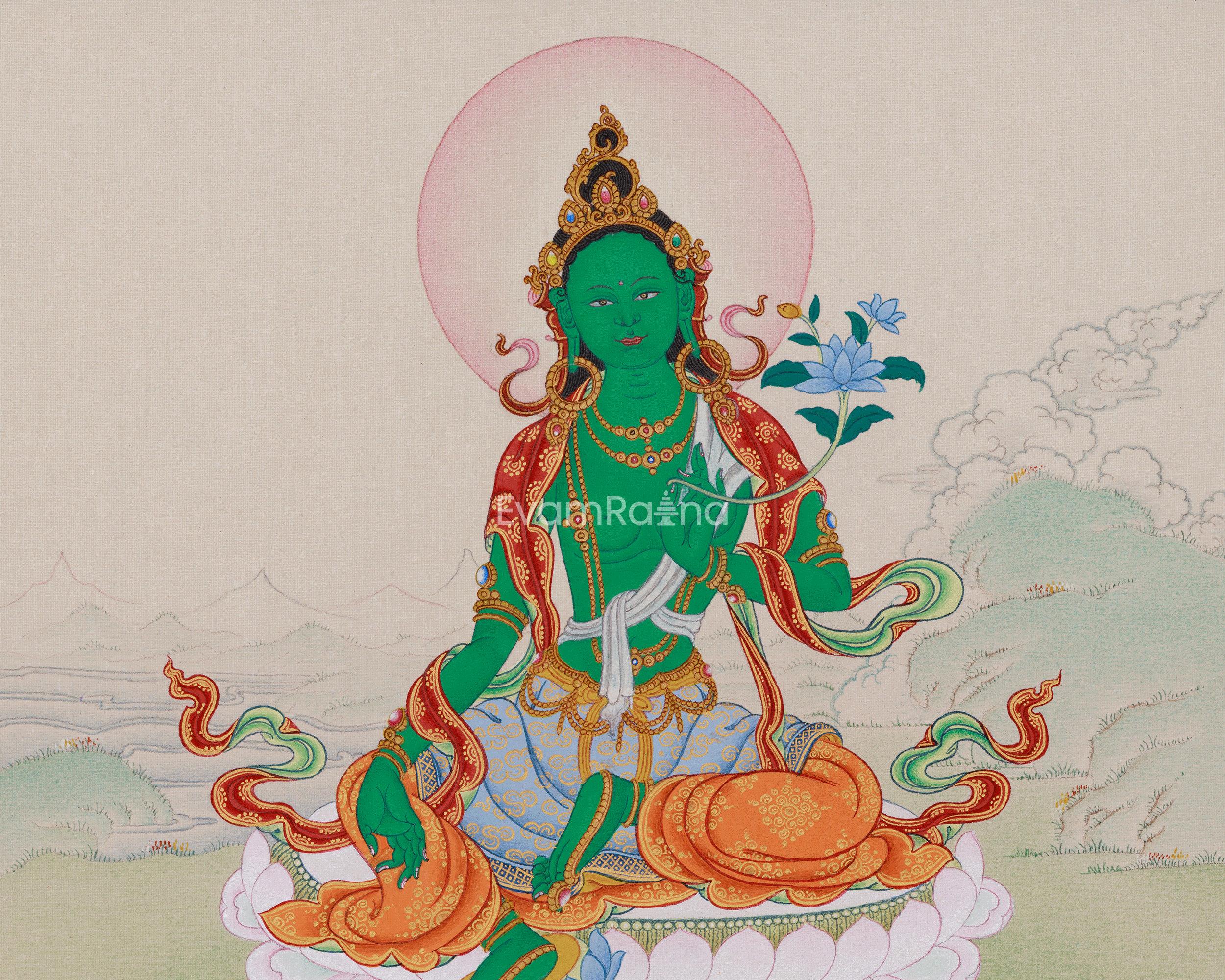 Sacred Thangka of Green Tara | The Divine Protector of Compassion