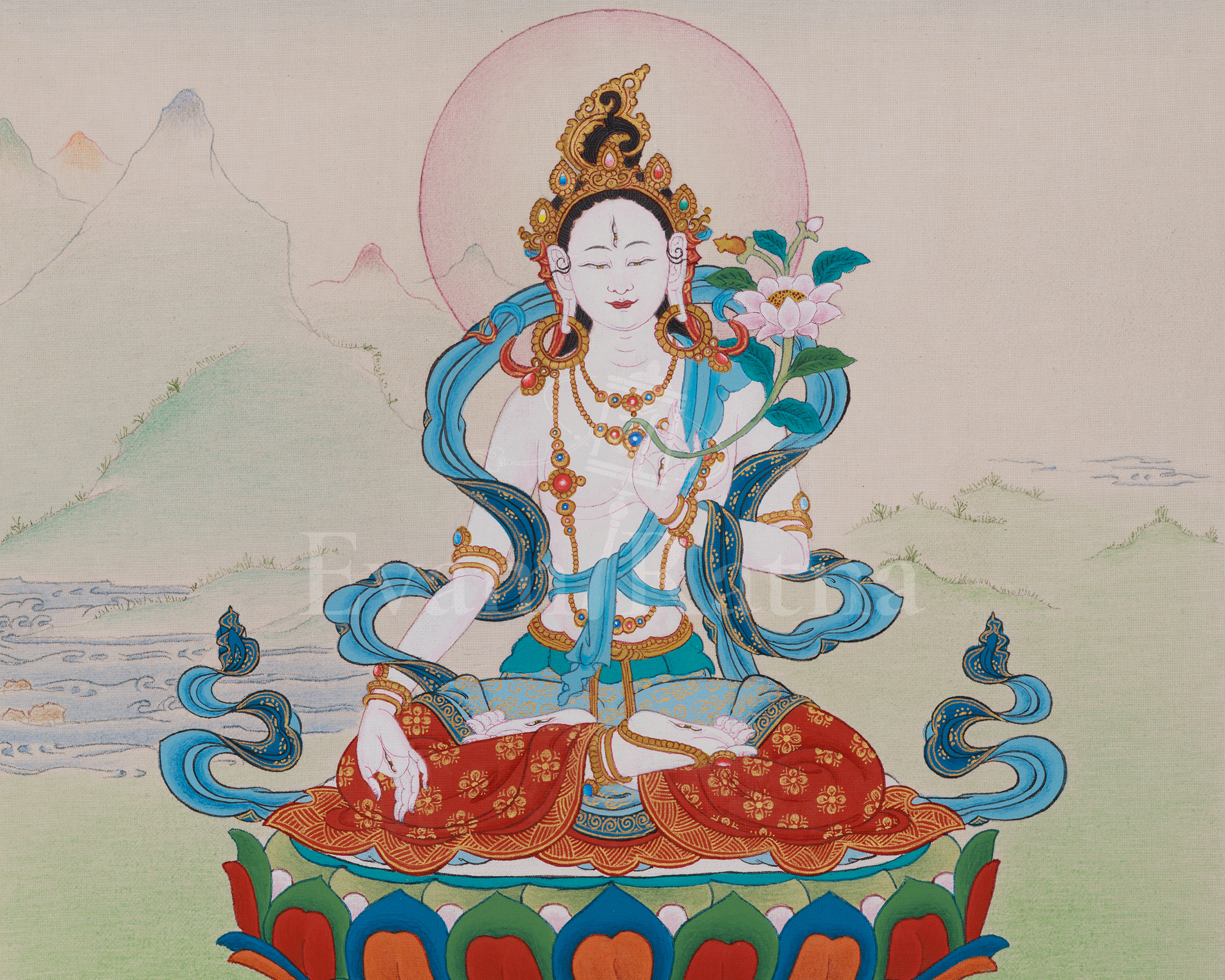 Revered Female Buddha White Tara Thangka | Healing and Longevity Deity