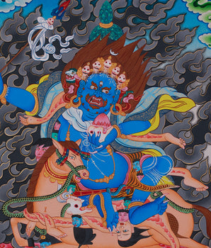 Hand-Painted Goddess Palden Lhamo Thangka | Wrathful Dharma Protector Deity