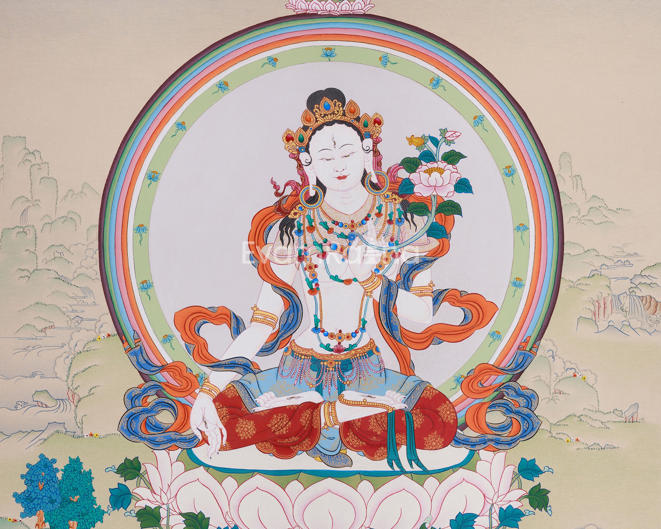 Bodhisattva White Tara Painting | Tibetan Goddess of Compassionate Healing
