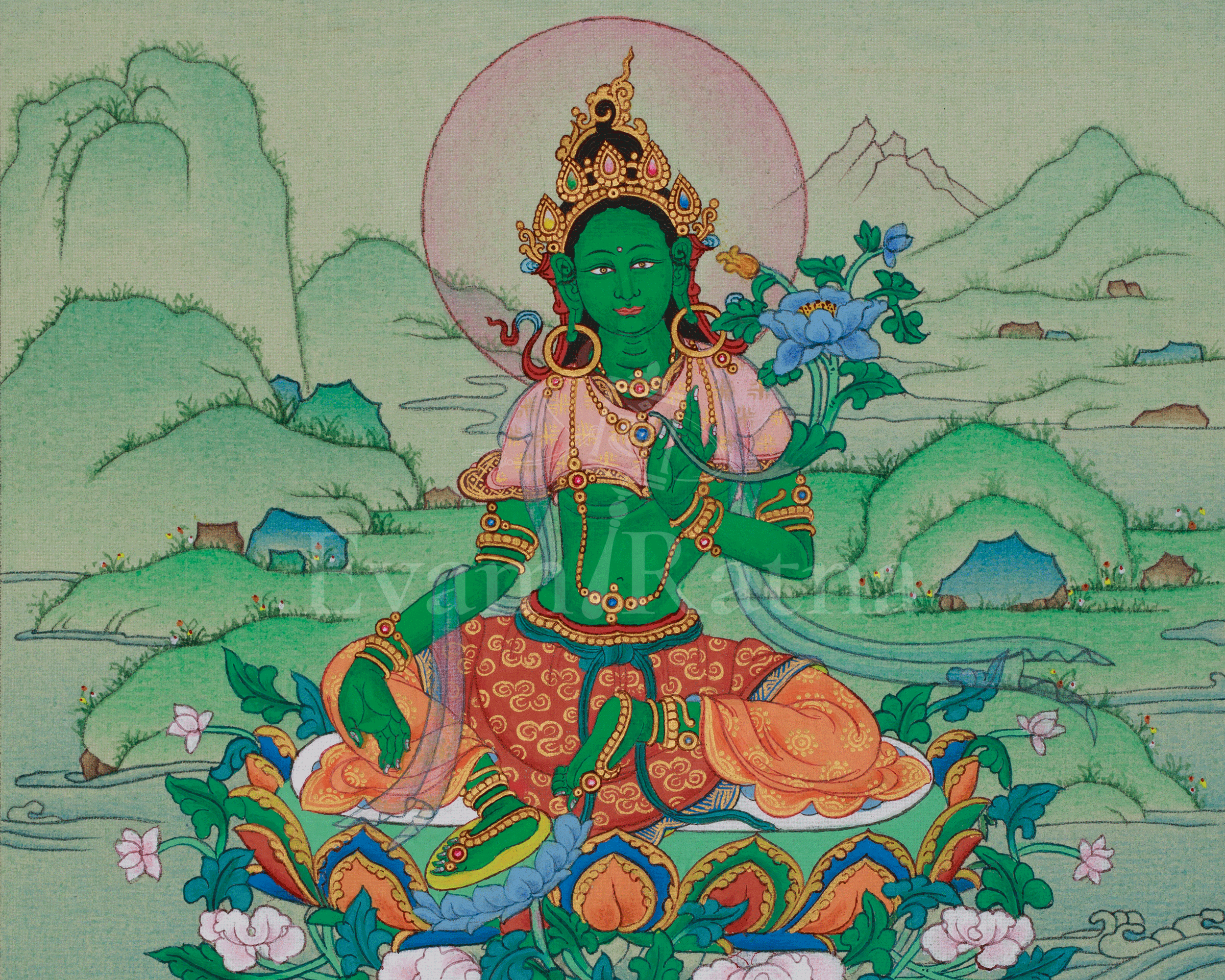 Buddhist Thangka of Green Tara | Compassion, Swift Protection, and Blessings