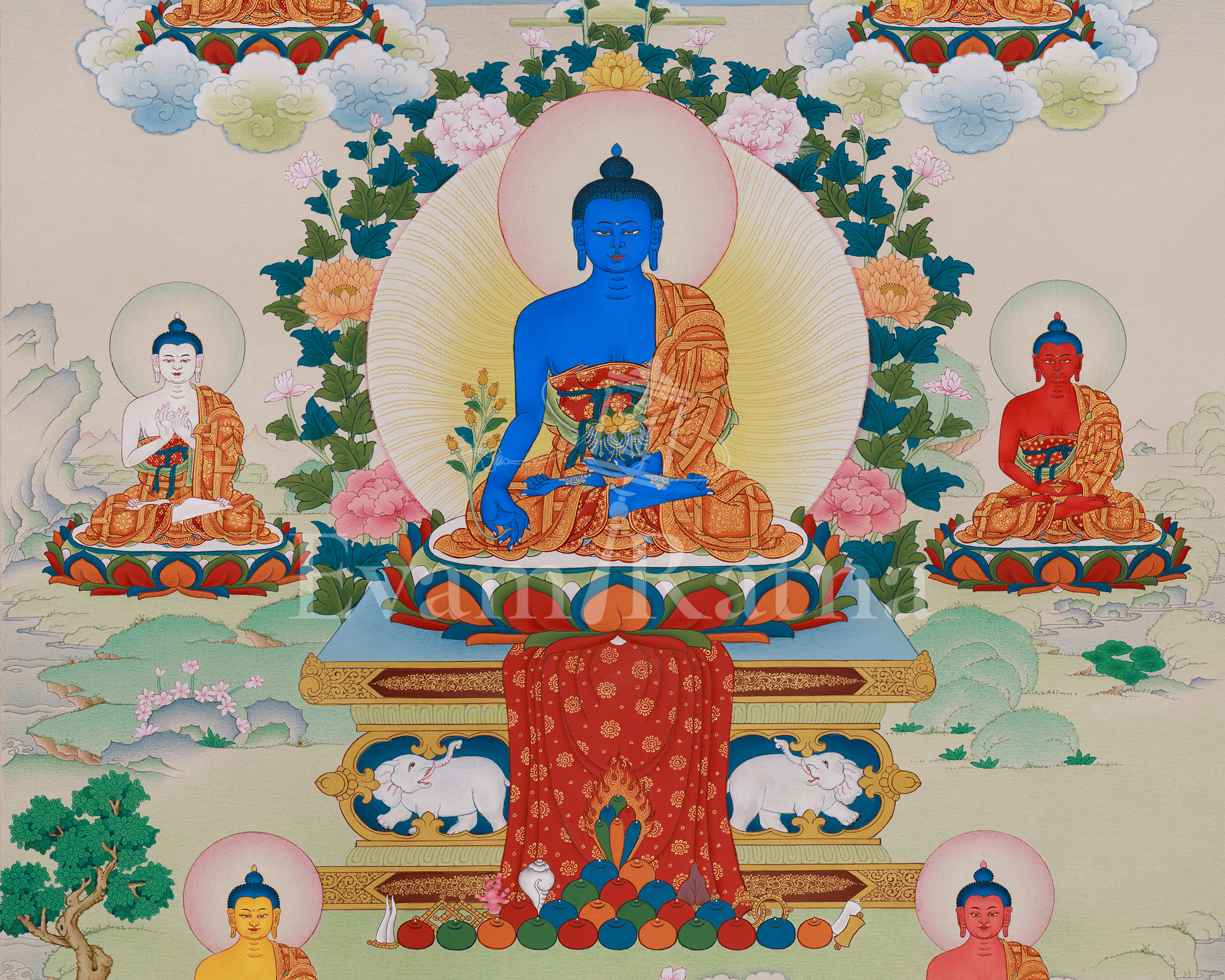 Traditional Asta Medicine Buddha Thangka | Healing and Longevity Art