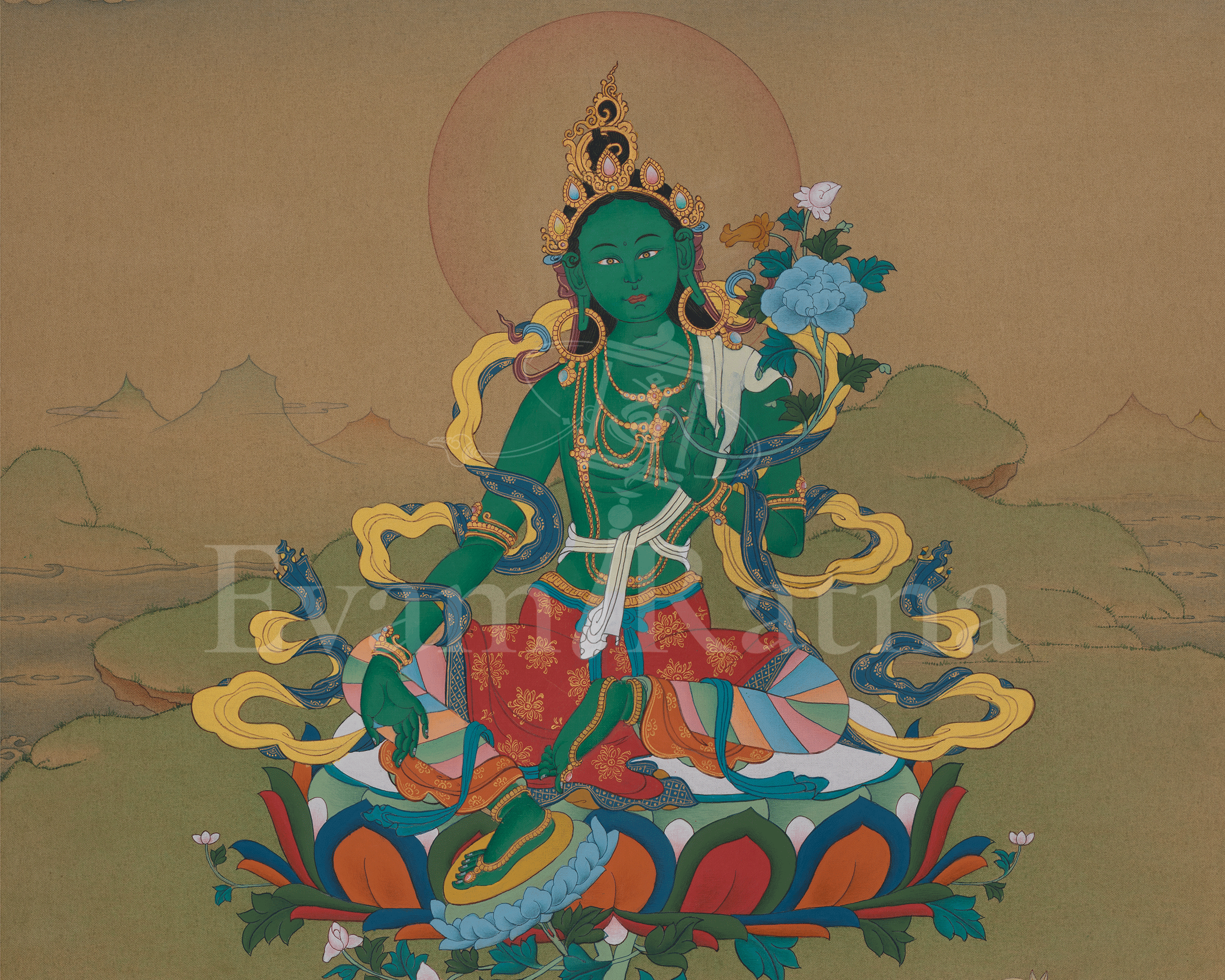 Goddess Green Tara Tibetan Thangka | Buddhist Artwork of Compassion and Protection