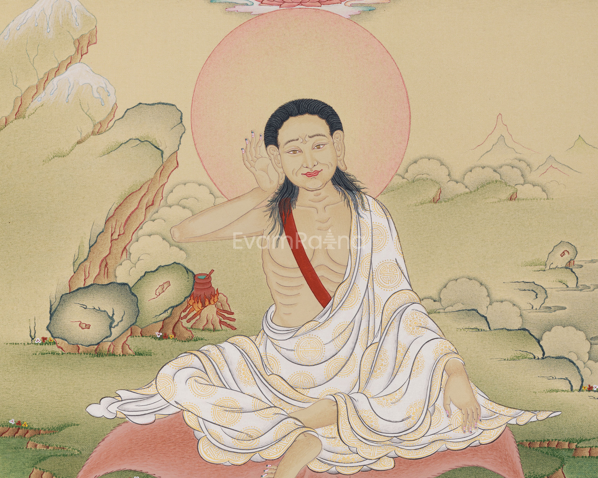 Milarepa with Vajradhara Thangka | Meditation Master and Buddha of Ultimate Wisdom
