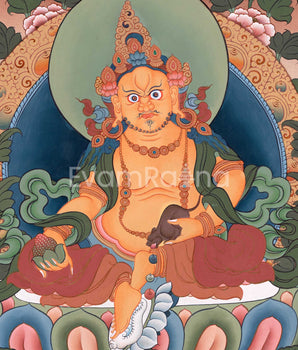 Hand Painted Dzambhala Thangka | Sacred Art for Wealth and Abundance | Spiritual Wall Decor