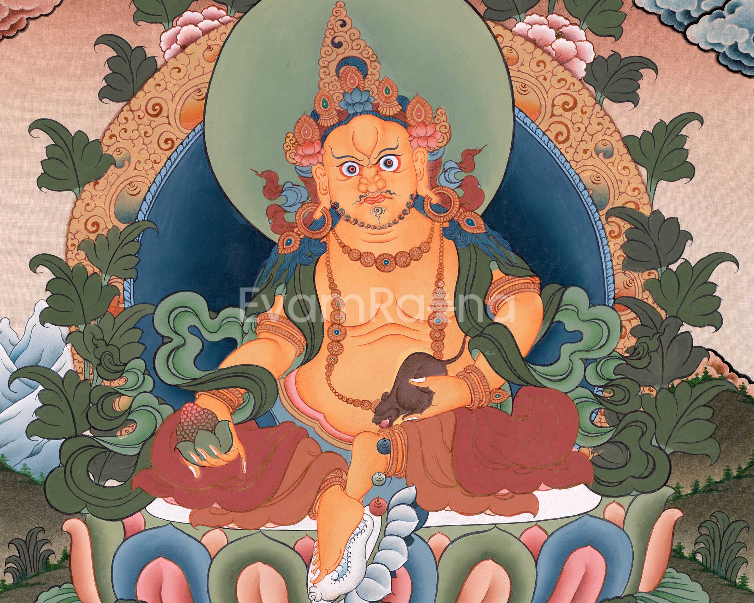 Hand Painted Dzambhala Thangka | Sacred Art for Wealth and Abundance | Spiritual Wall Decor