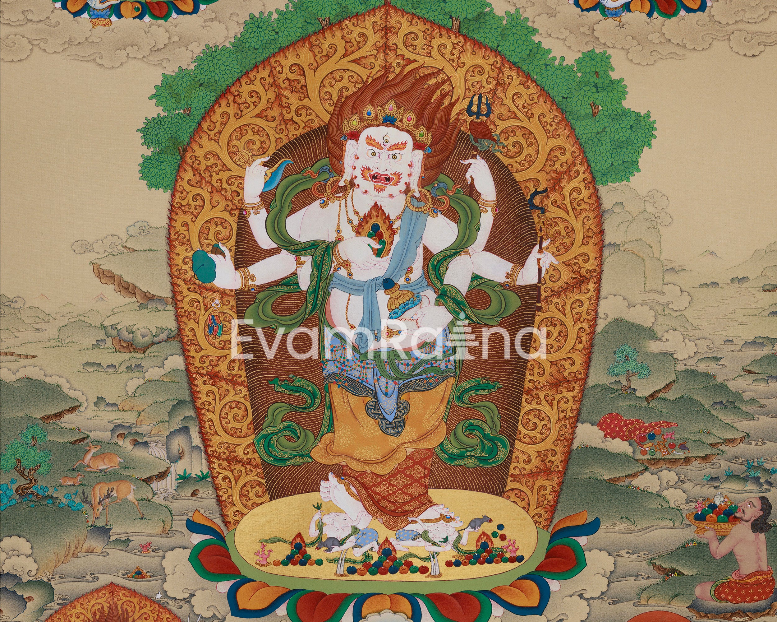 Divine Thangka of White Mahakala | Prosperity Deity