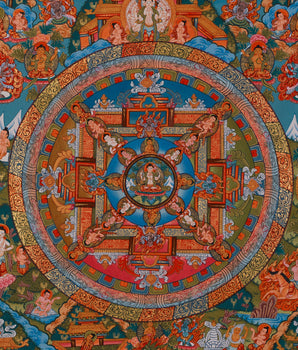 Hand-Painted Chenrezig Avalokiteshvara Mandala | Symbol of Compassion and Peace