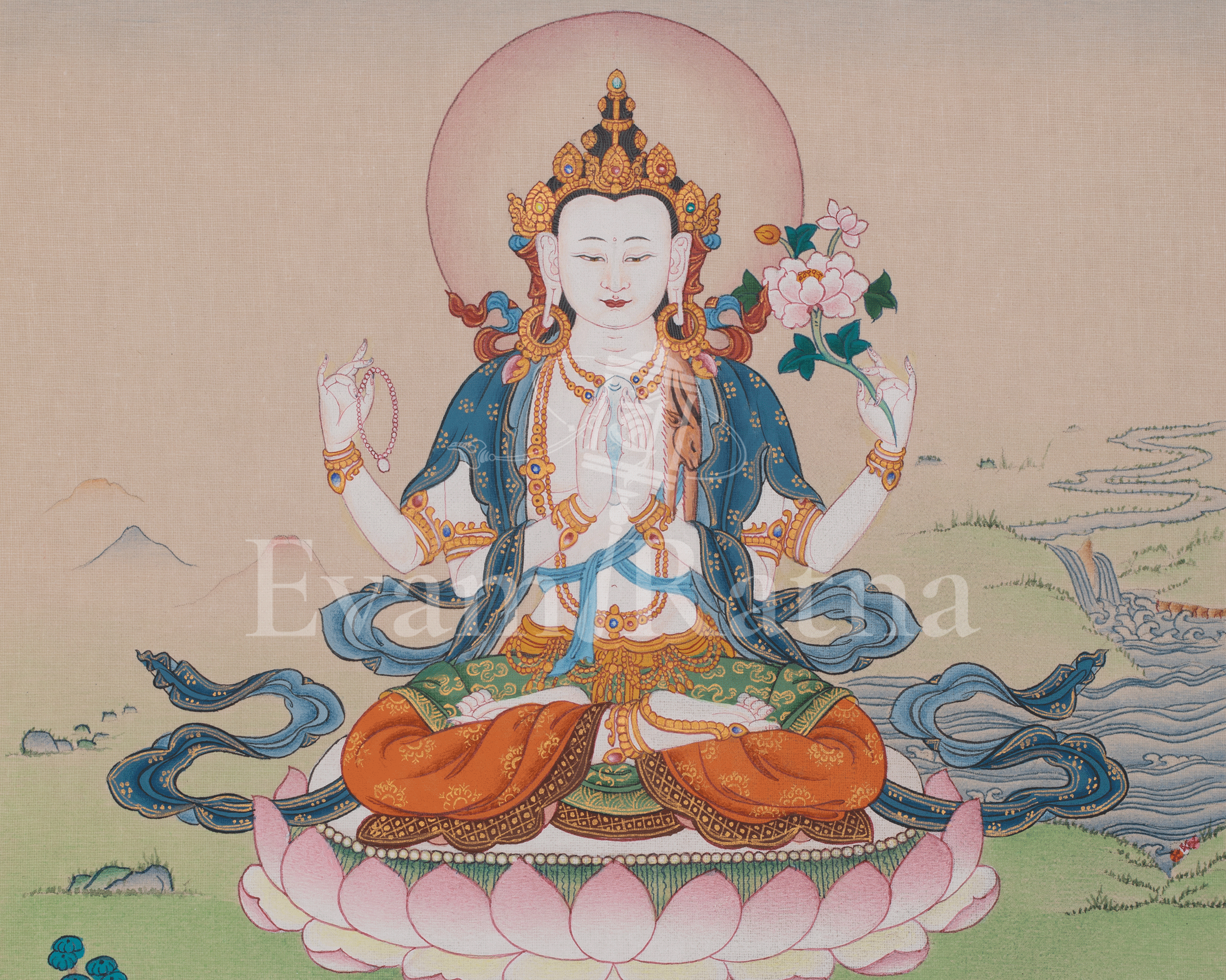 Chenrezig Buddhist Thangka | Bodhisattva of Compassion | Avalokiteshvara Art