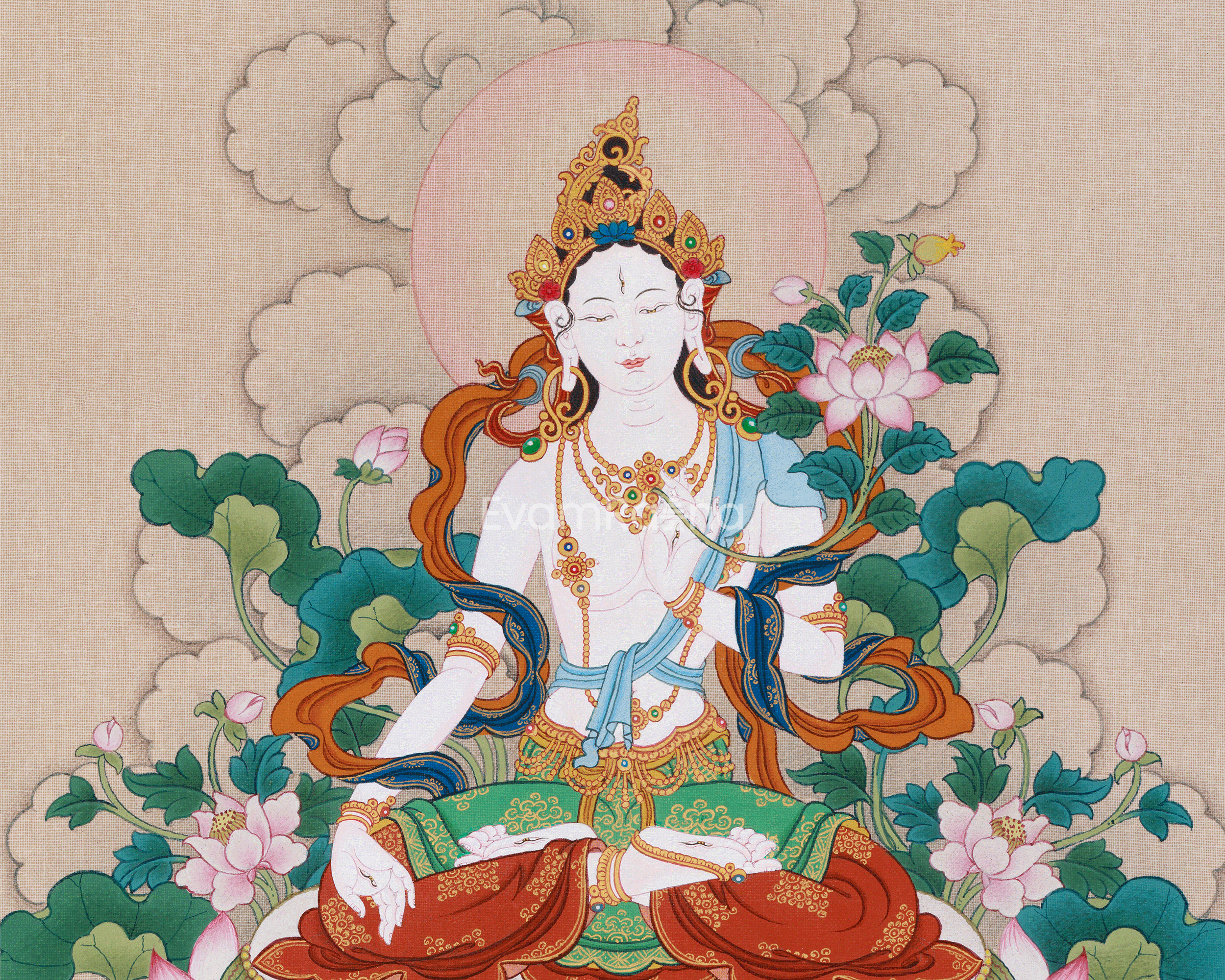Goddess Longevity White Tara Painting | The Embodiment of Purity and Healing