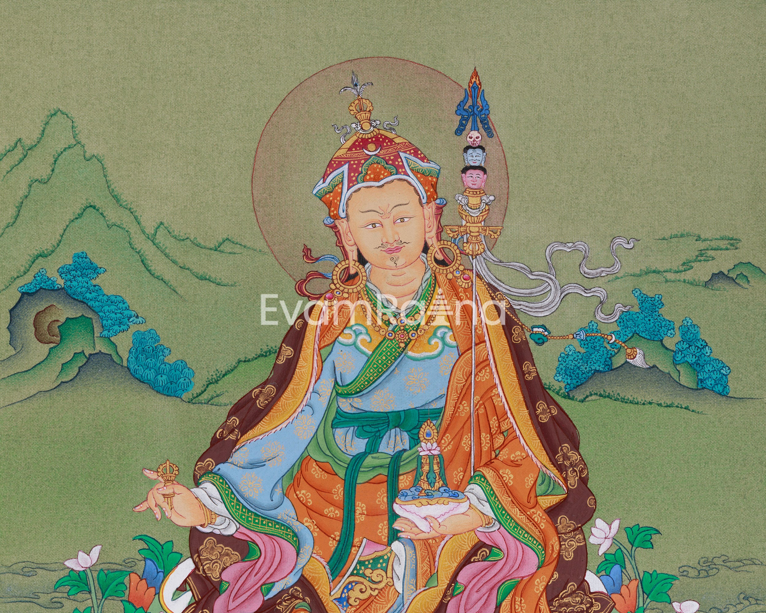 Lotus-Vajra Guru Rinpoche Thangka | Padmasambhava Master Artwork
