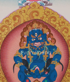 Unique Black Dzambhala Painting | Wealth Deity in Blue Hues