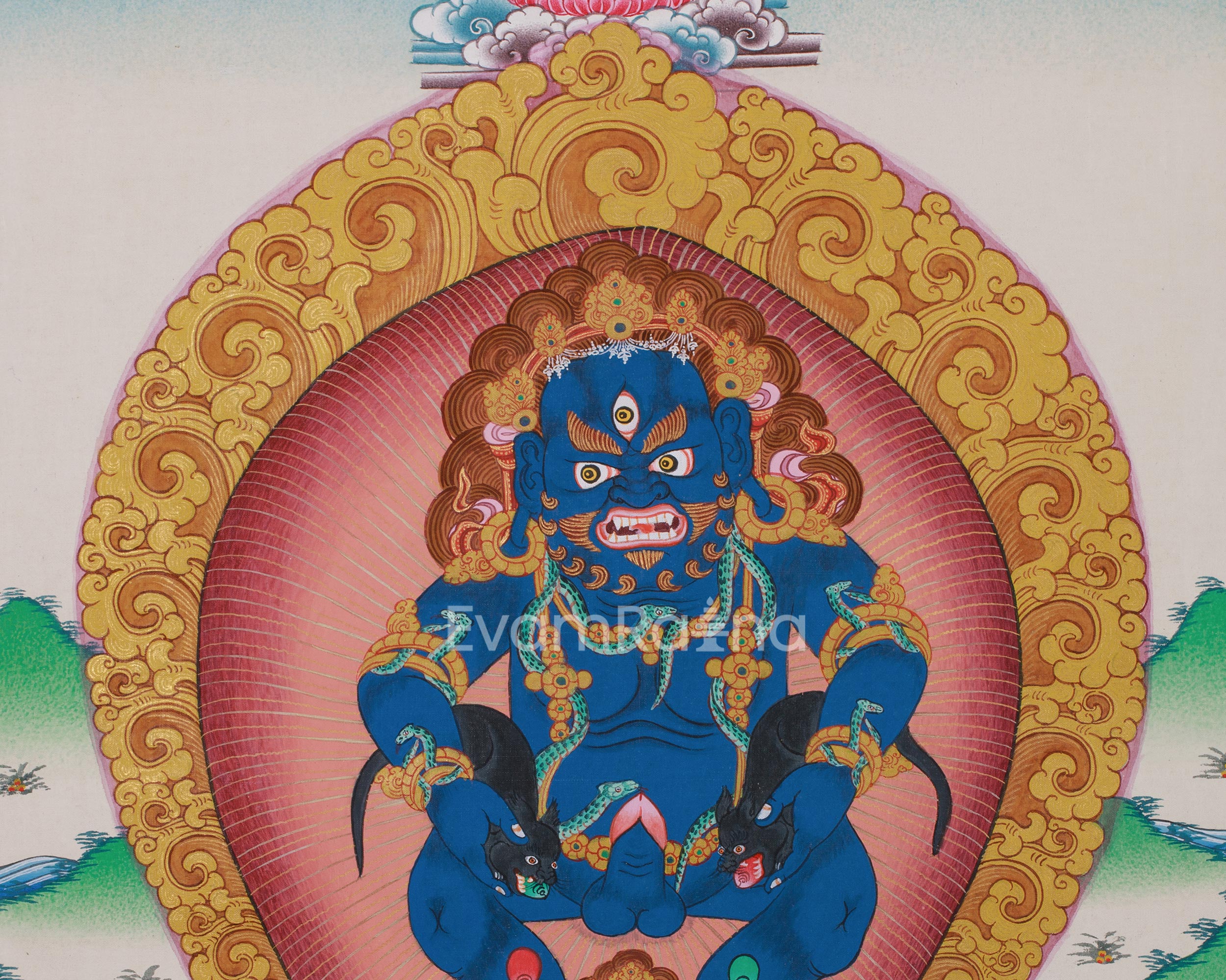 Unique Black Dzambhala Painting | Wealth Deity in Blue Hues