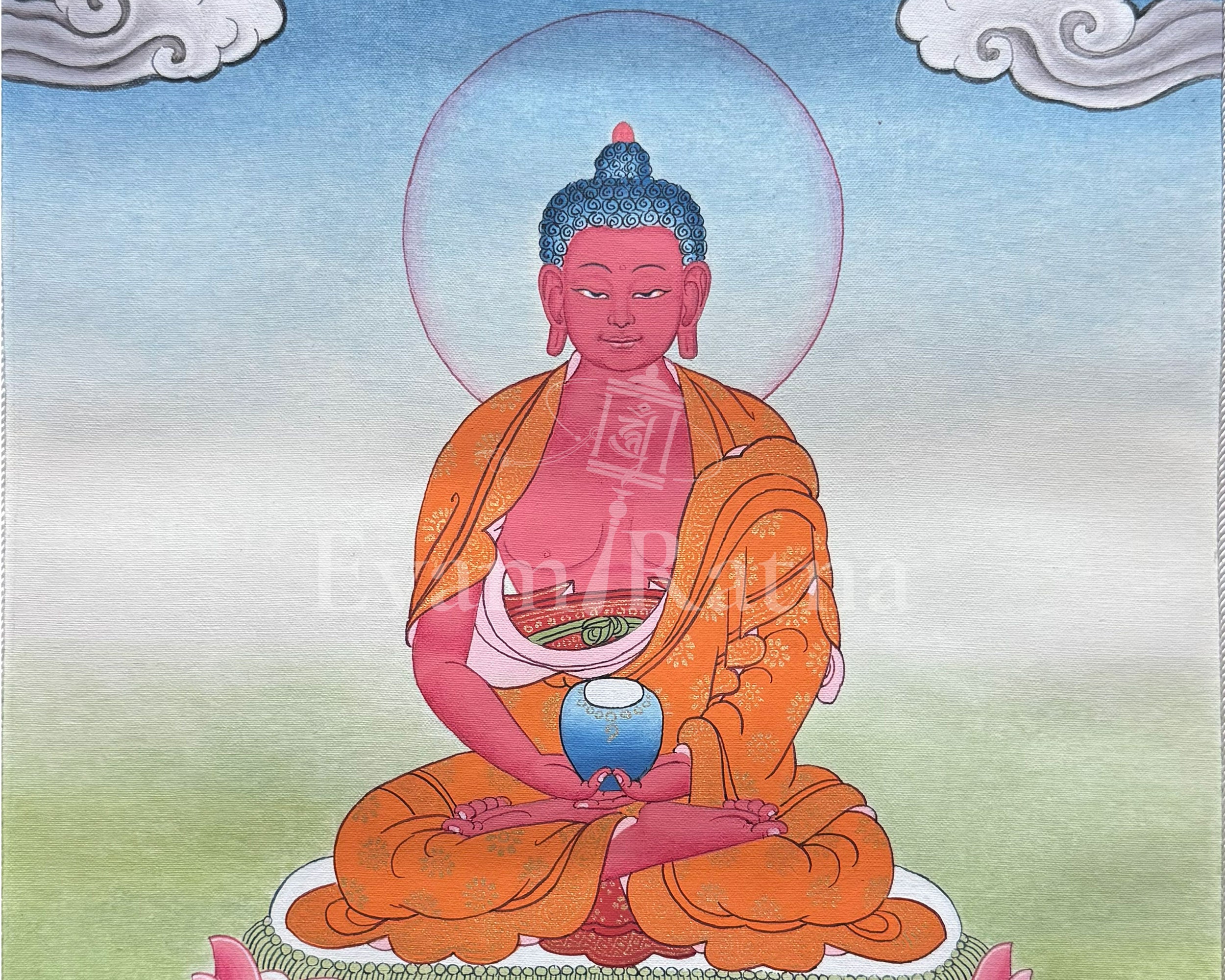 Tibetan Amitabha Buddha Thangka with Brocade | Buddha of Infinite Light