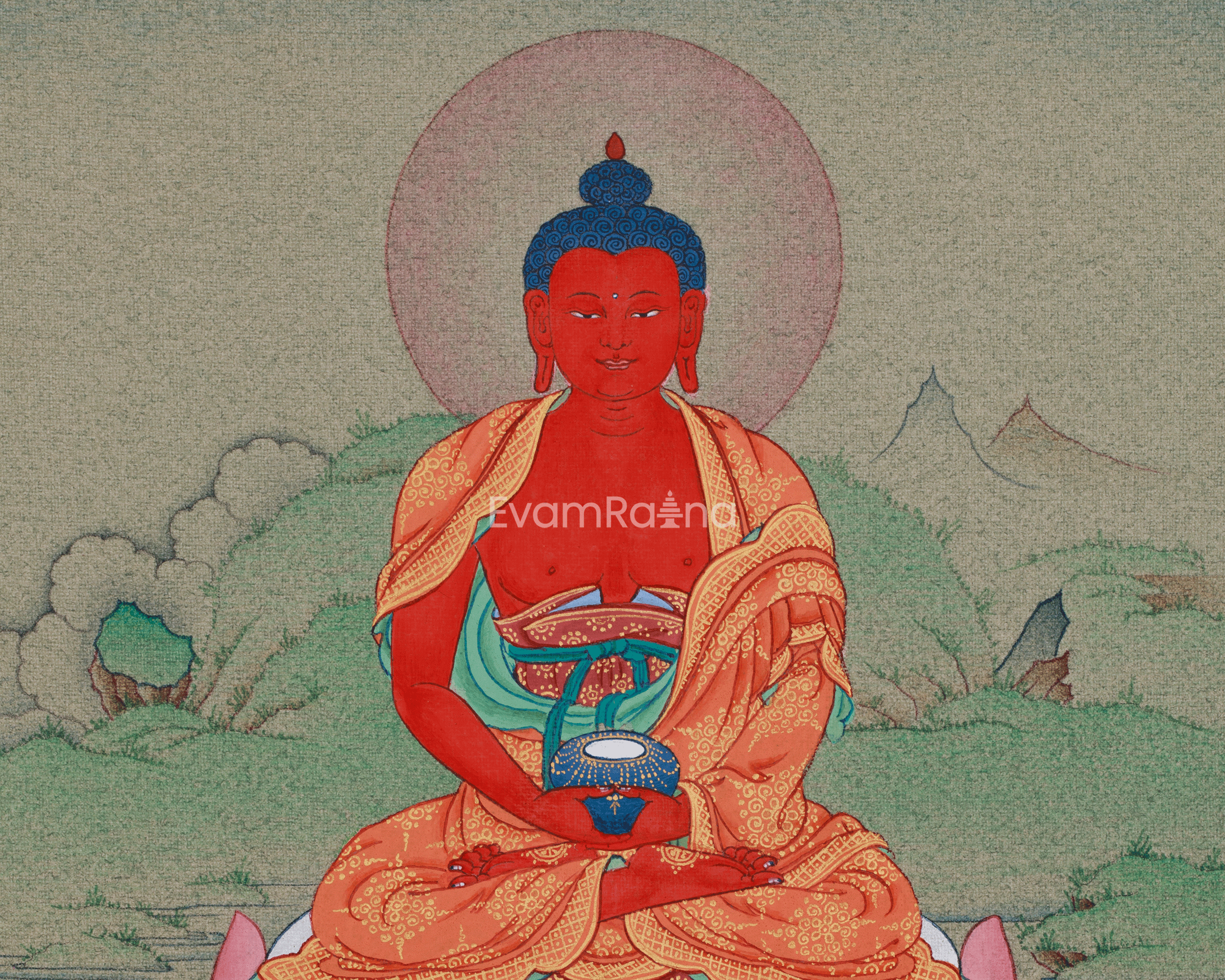 6.5 Inch Tibetan Amitabha Buddha Painting | Buddha of Limitless Light and Serenity