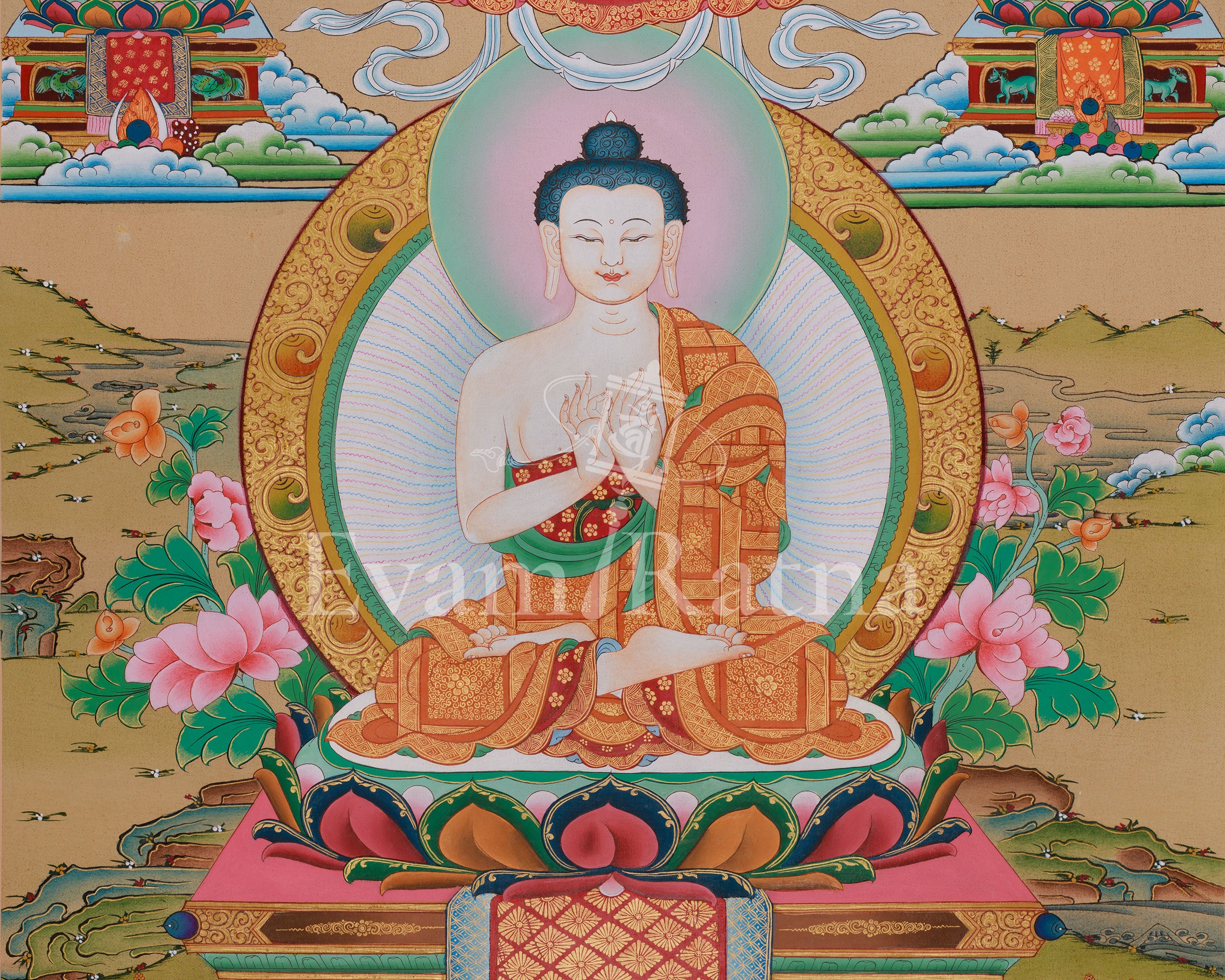 Sacred Five Dhyani Buddha Thangka | Transforms Ignorance And Delusion Into The Wisdom