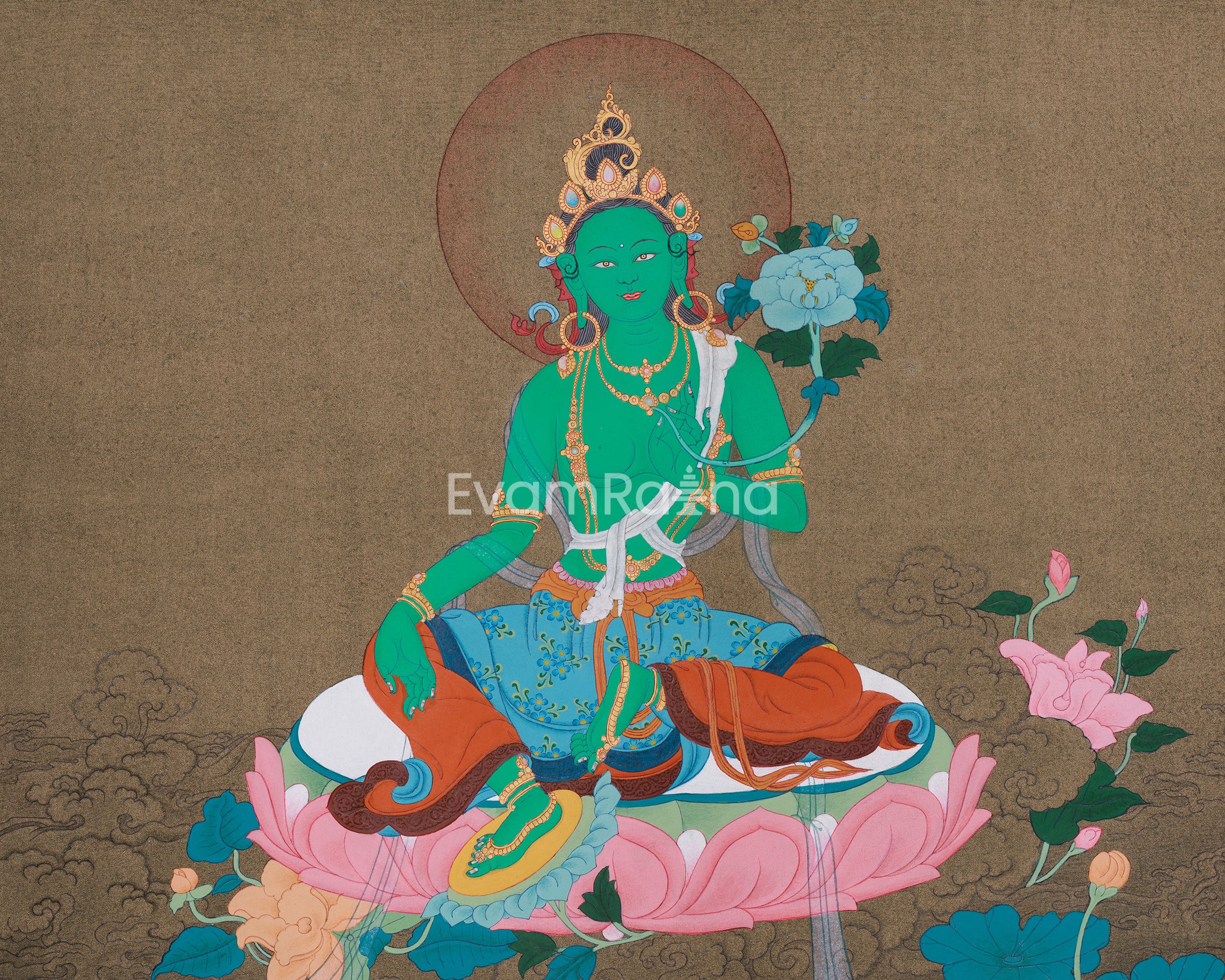 Traditional Green Tara Thangka | Buddhist Art of Compassion and Swift Protection