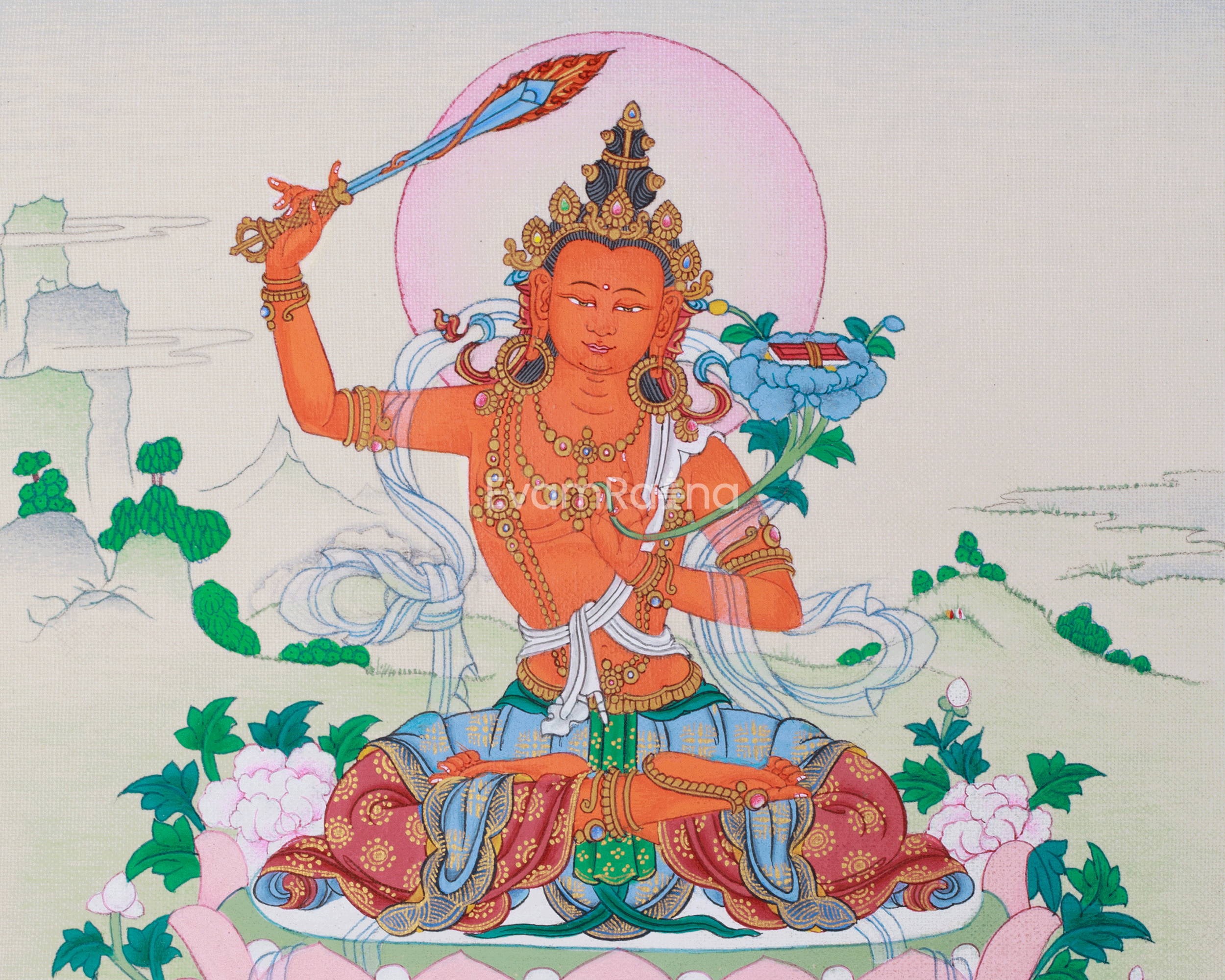 Tibetan Bodhisattva Manjushri Thangka | Small Canvas Artwork