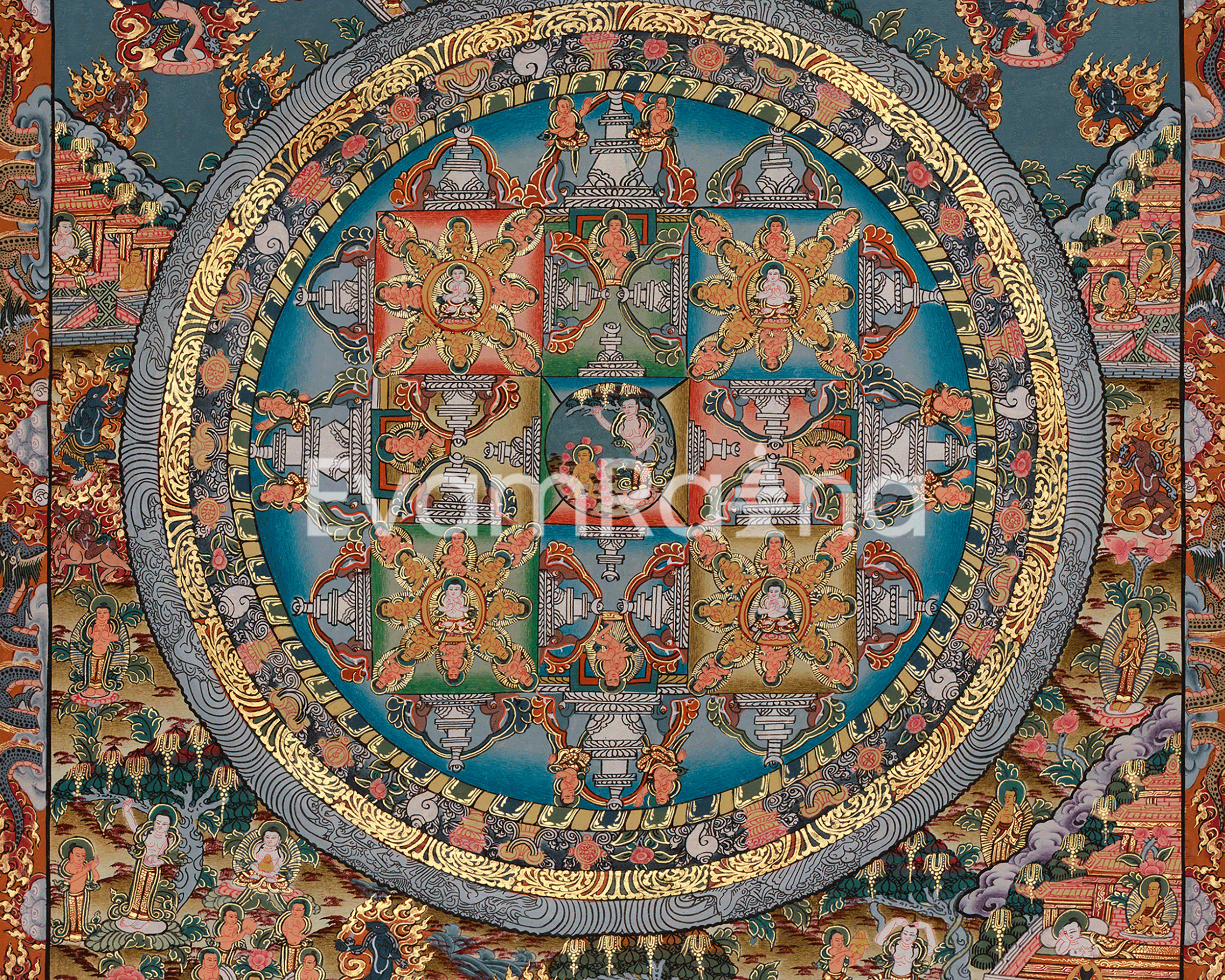 Sacred Mandala Artwork | Hand Painted Buddhist Thangka | Home Decor