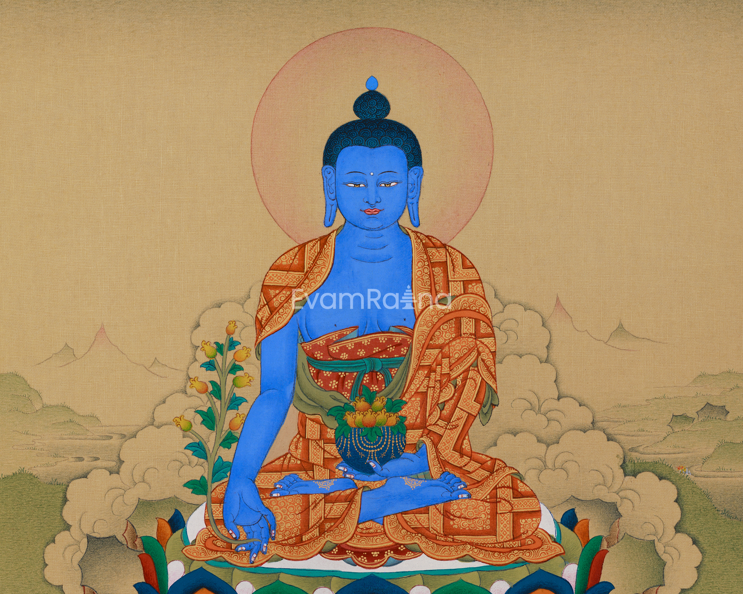 Tibetan Buddhist Healing Deity, Bhaisajyaguru Thangka | LHASA HUES