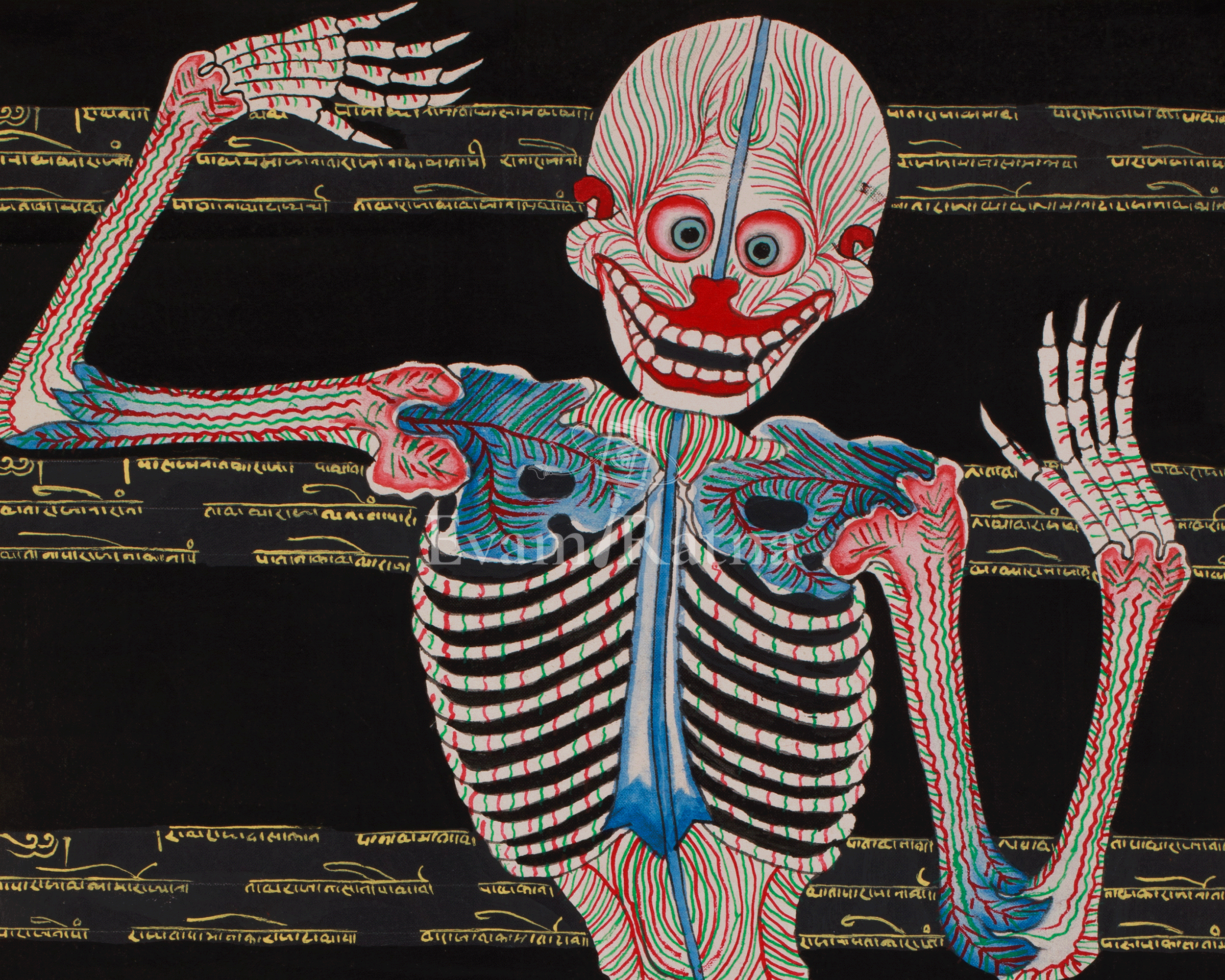 Traditional Thangka of Human Anatomy | Skeletal, Muscular, and Energy Mapping Art