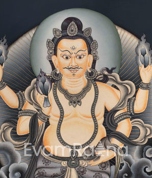 Dzambhala The God Of Wealth Thangka Print | Buddhist Spiritual Gift