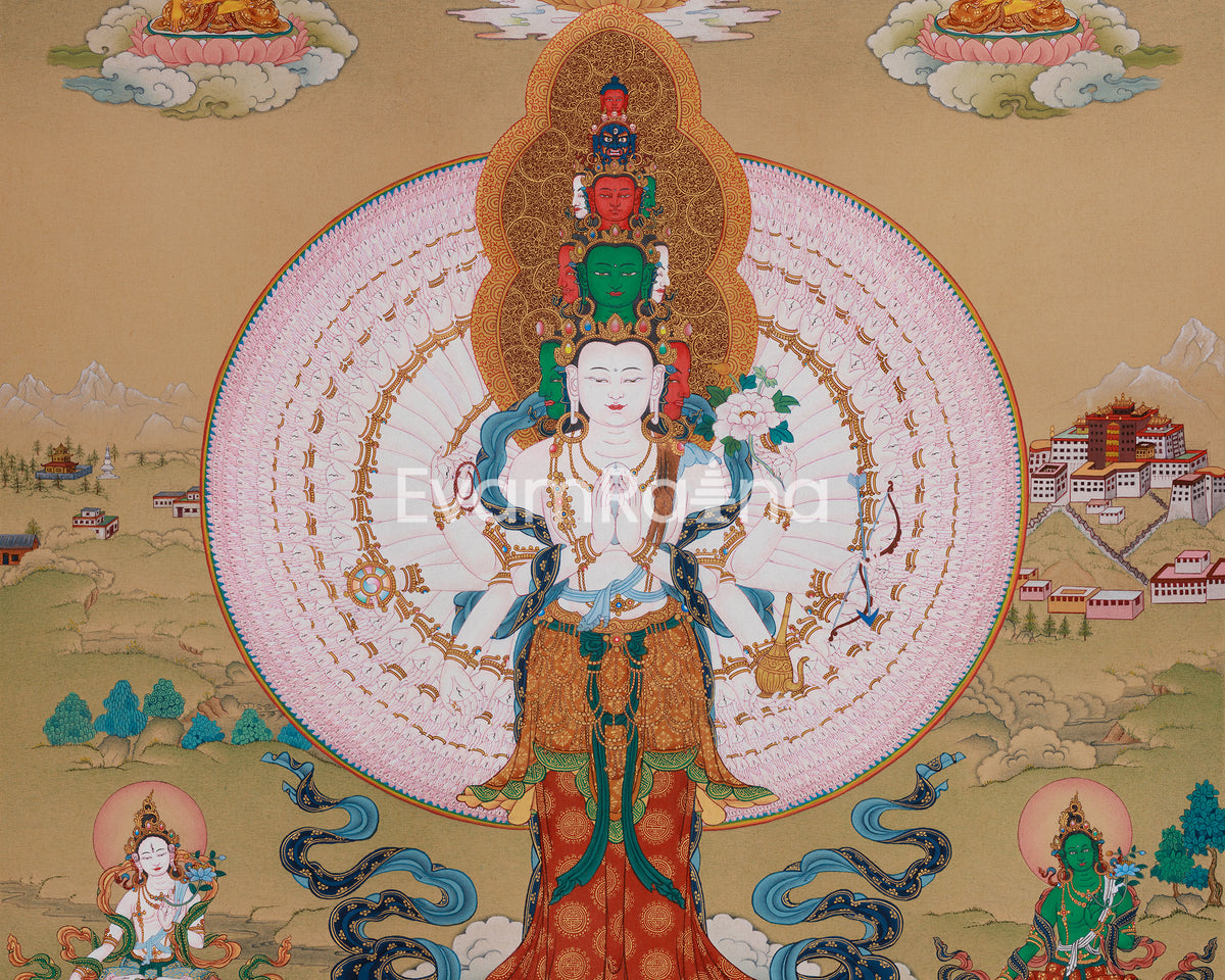 Himalayan Thangka of 1000 Armed Chenrezig | The Bodhisattva of Compassion