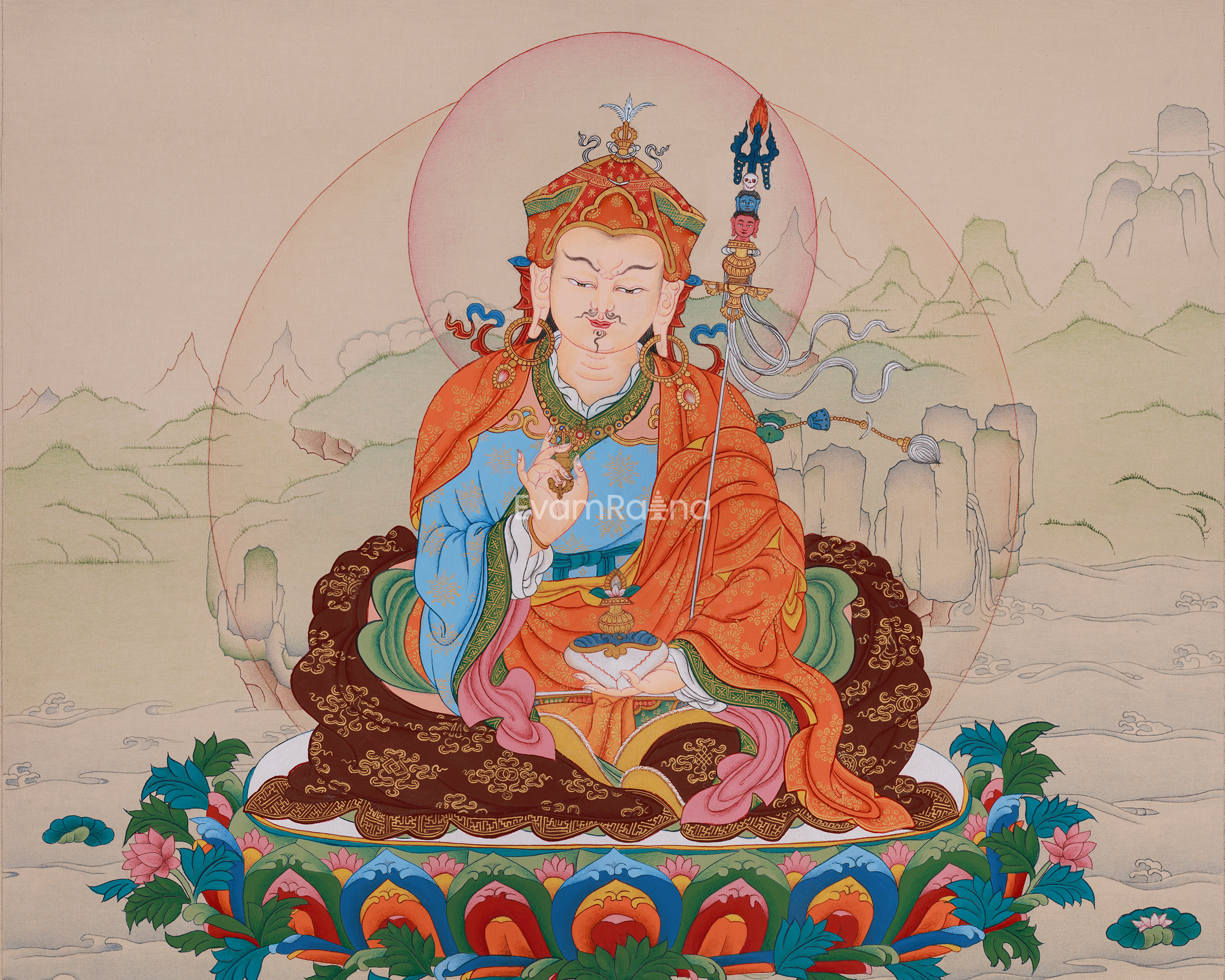 Thangka of Enlightened Master Guru Rinpoche | Second Buddha of Enlightenment and Protection