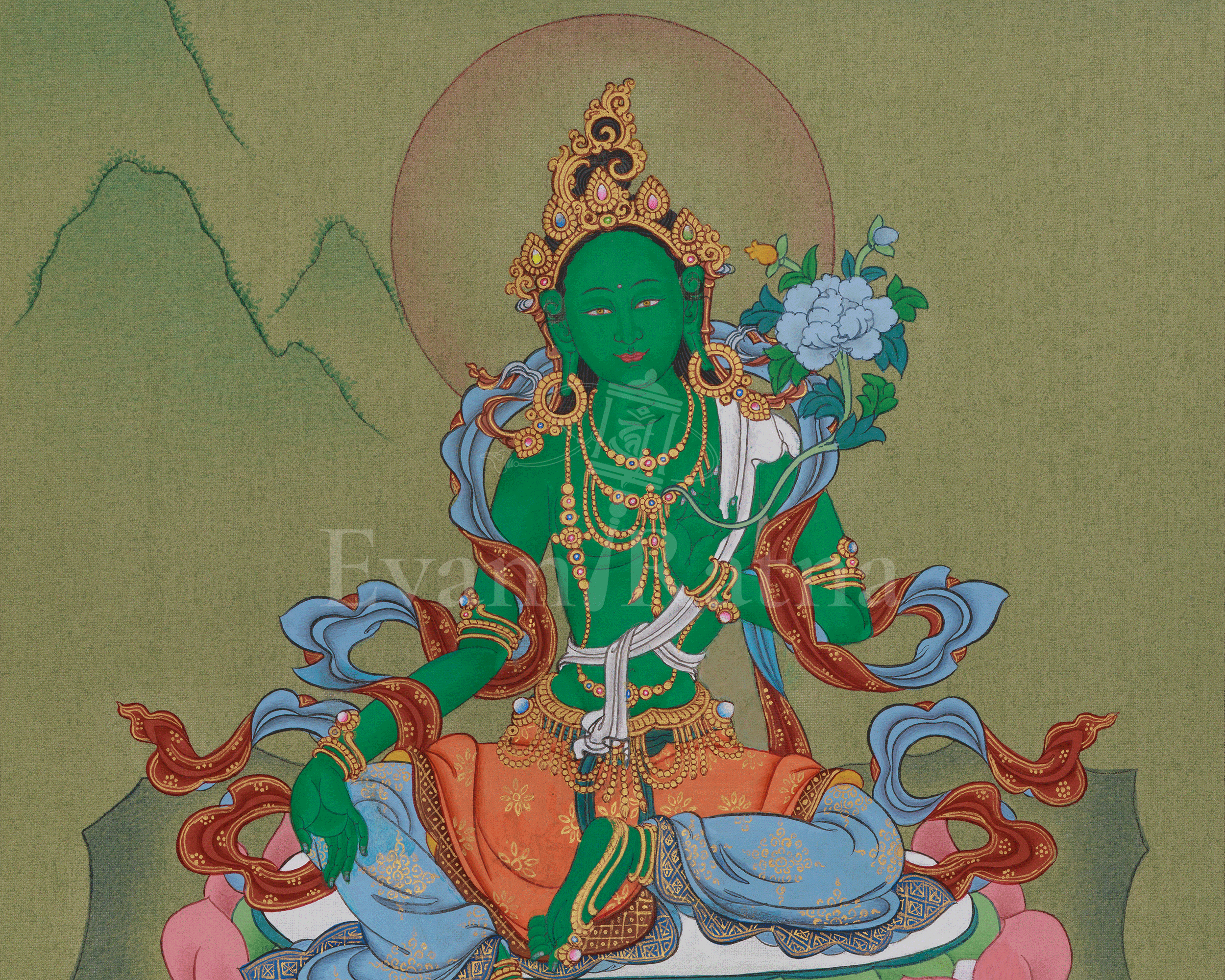 Tibetan Thangka of Shyama Tara | Embodiment of Compassion and Swift Aid | Green Tara