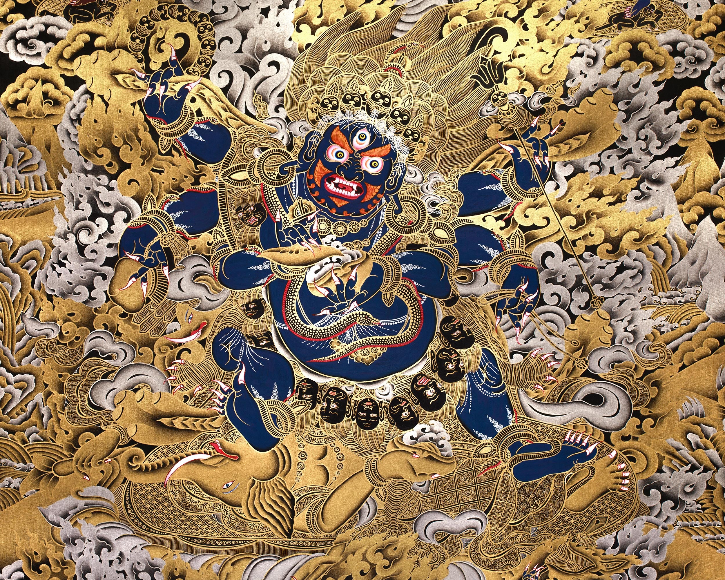 Fierce Guardian Mahakala | Pure Silver & Gold Embellishments | The Ultimate Protector of the Dharma