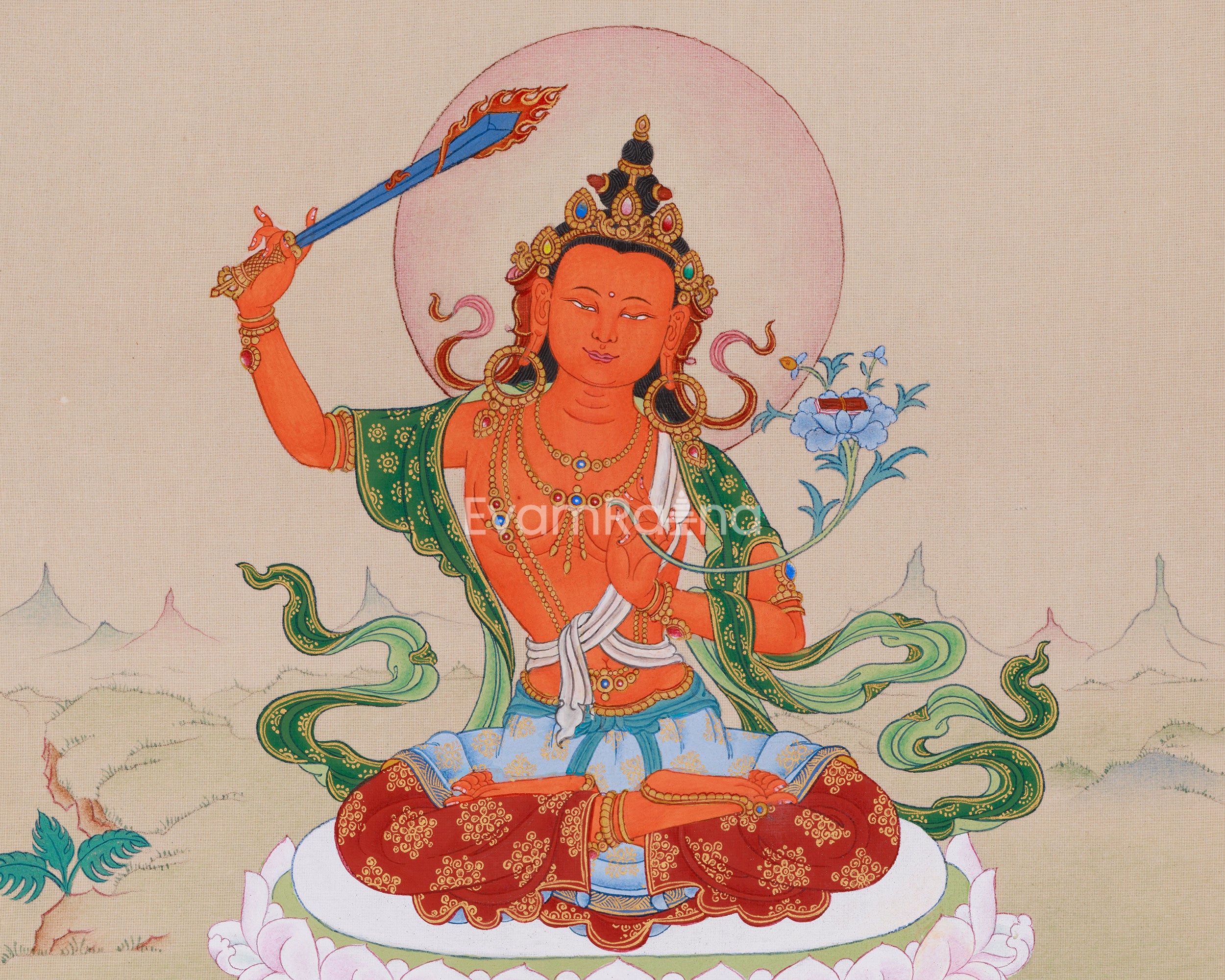 Manjushri (Jampelyang)Thangka | Embodiment of Wisdom and Enlightenment
