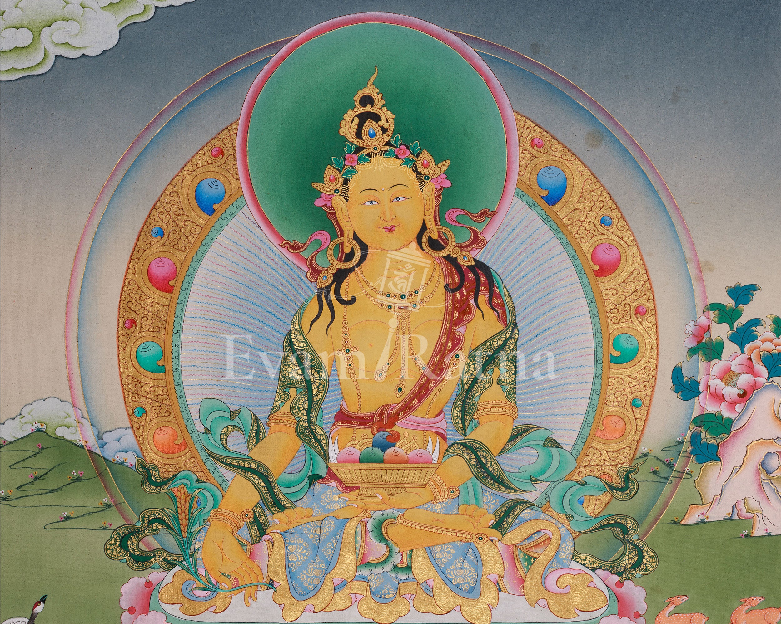 Tibetan Kshitigarbha Thangka | Protector Of The Dead and Children