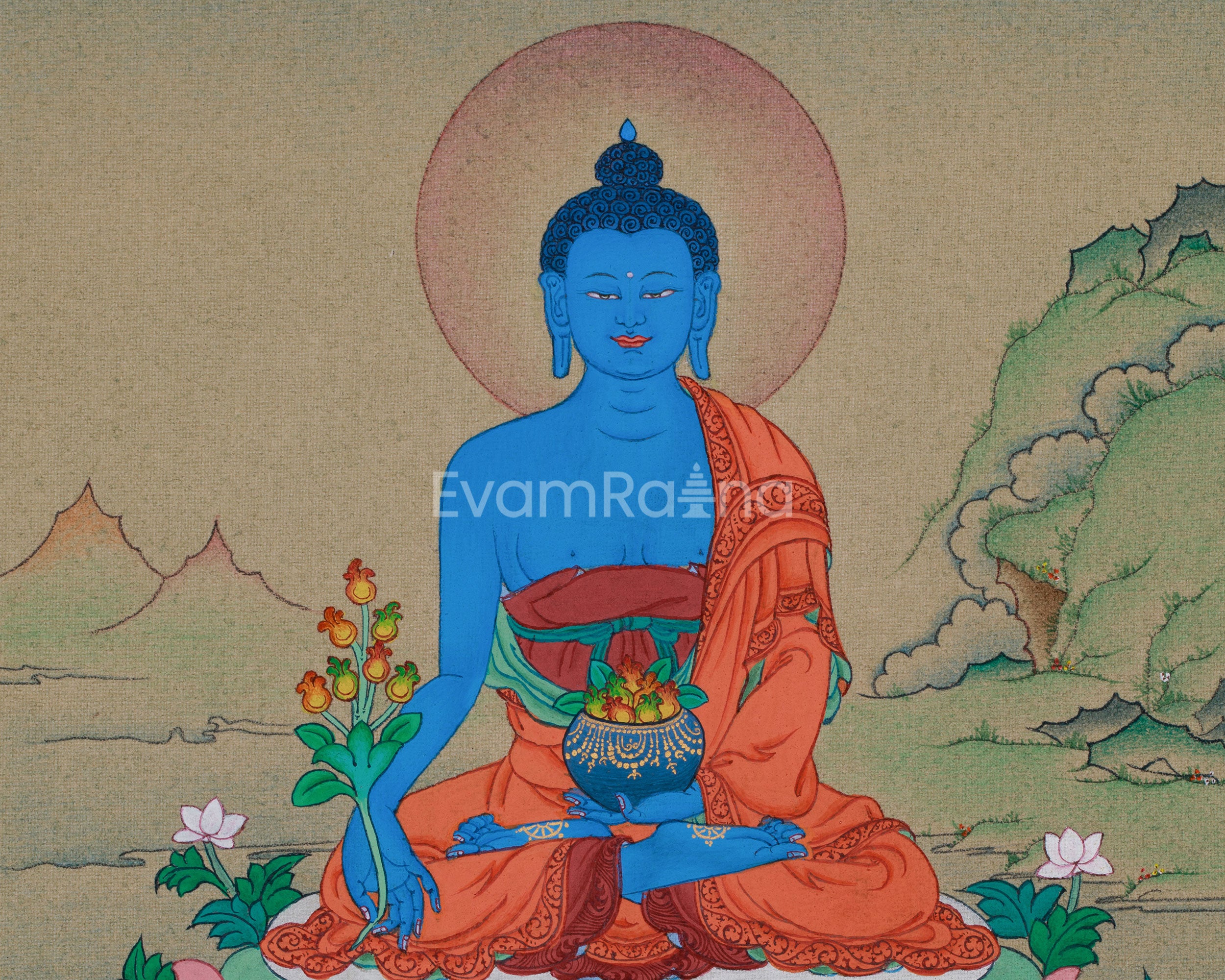 Master of Healing, Medicine Buddha Thangka | With Lapis Lazuli Body