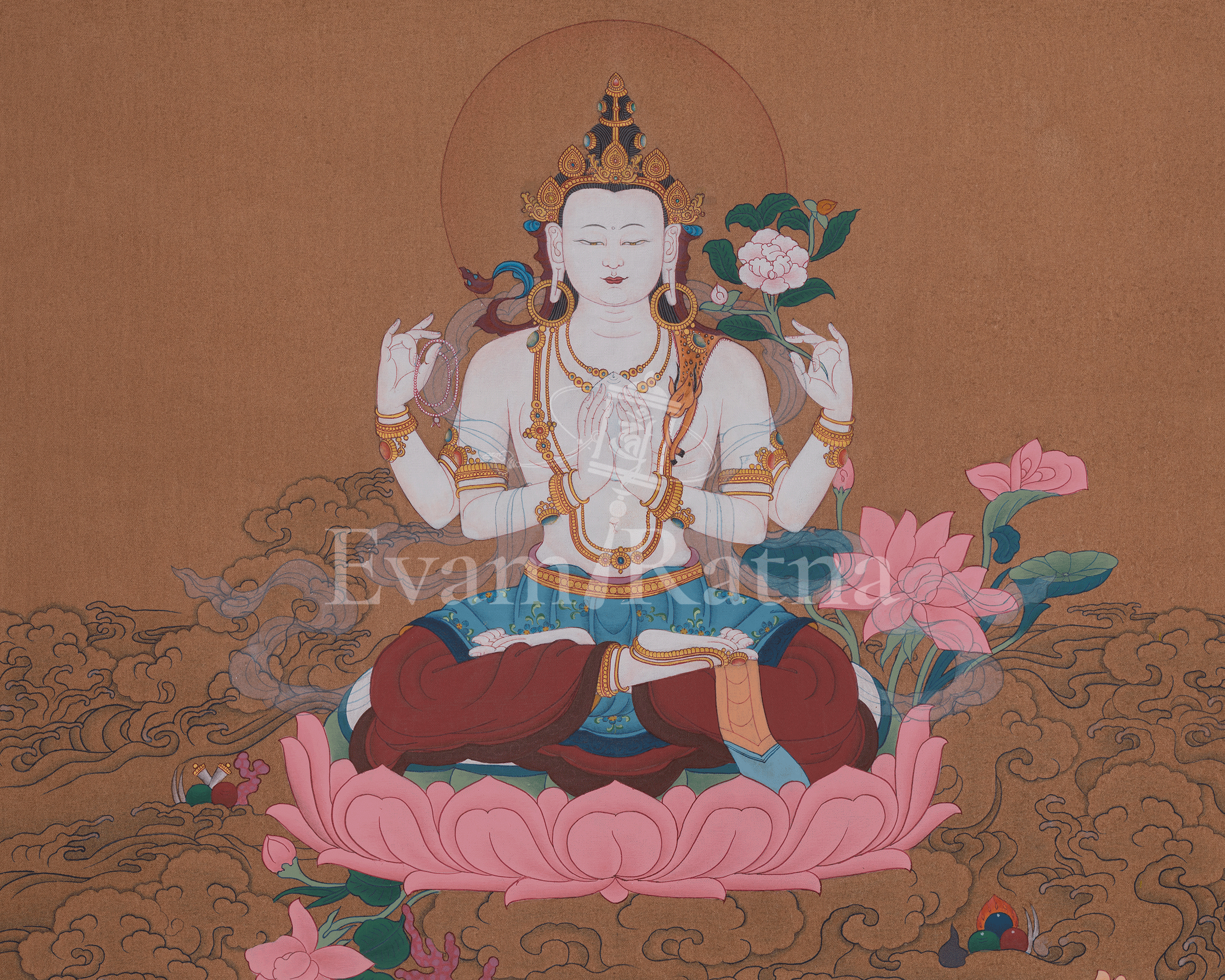Four-Armed Chenrezig Sacred Artwork | Embodies The loving-kindness And Mercy of All Buddhas