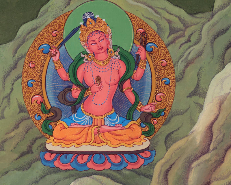 Mother Tara Traditional Thangka Print | The Female Buddha Depiction On A Newari Poster