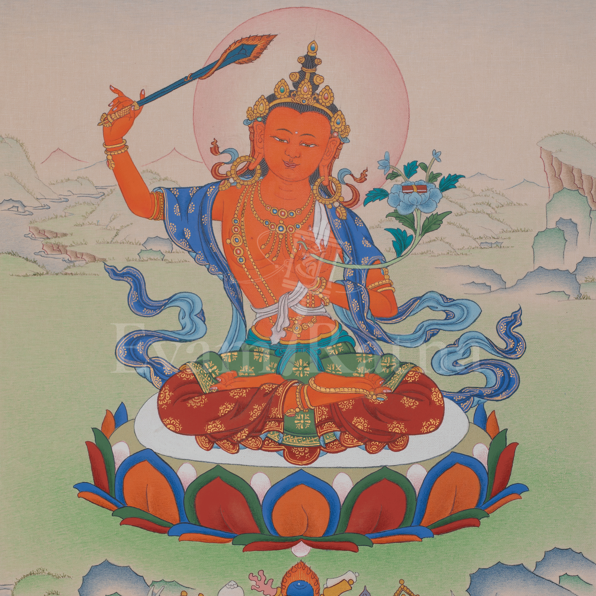 Manjushri Buddhist Art | Bodhisattva Deity | Sacred Artwork | Spiritual Gift