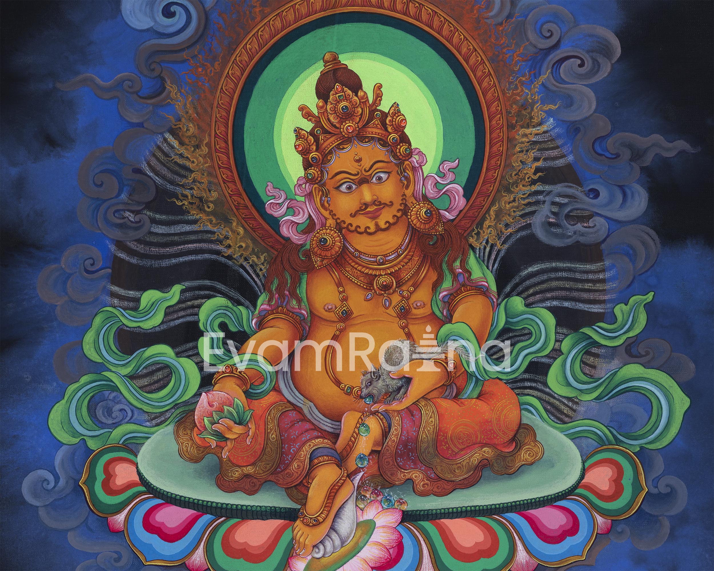 The God Of Wealth, Jambhala Thangka Print | High-Quality Pauba Canvas Print Of Buddhist Wealth Deity